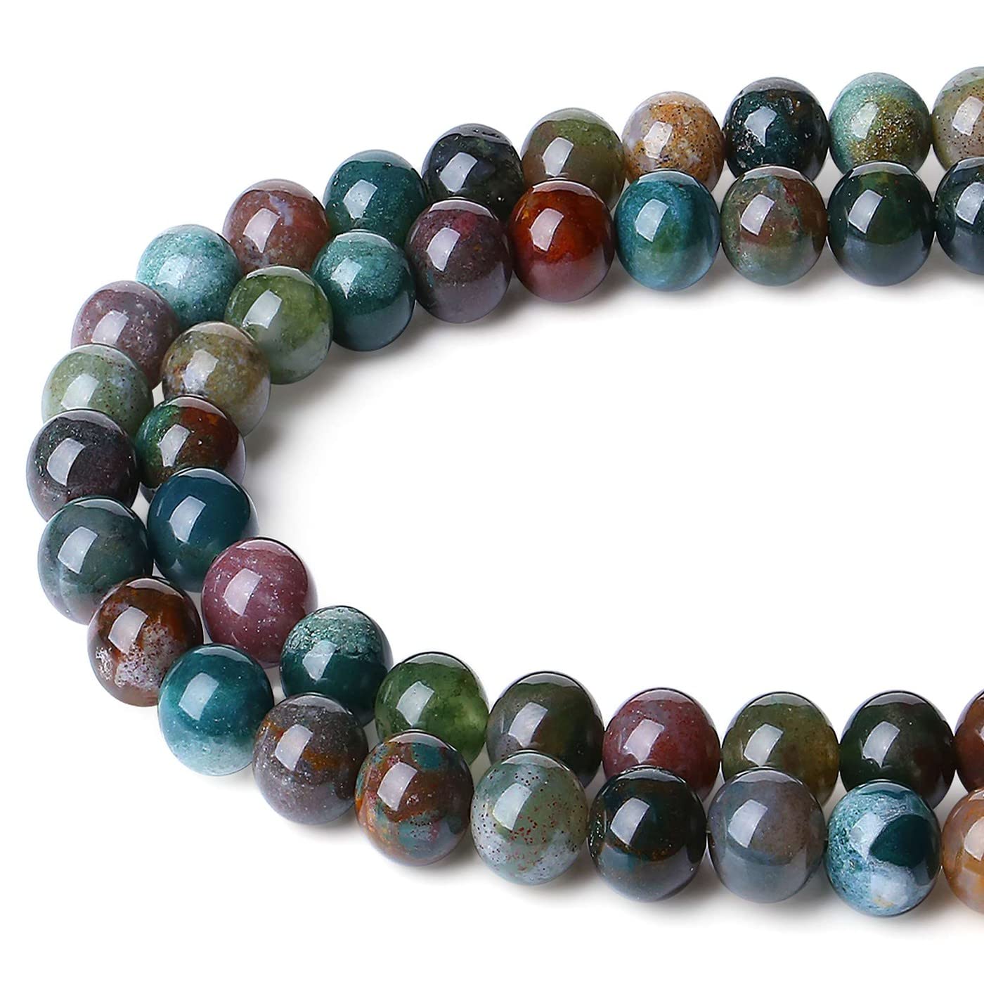 Indian Agate 8mm Natural Stone Beads Round Loose Gemstone Stone Beads for DIY Bracelet Necklace Earrings Jewelry Making Polishing Genuine Real Stone Beading Crystal 96PCS 2 Strand 32"