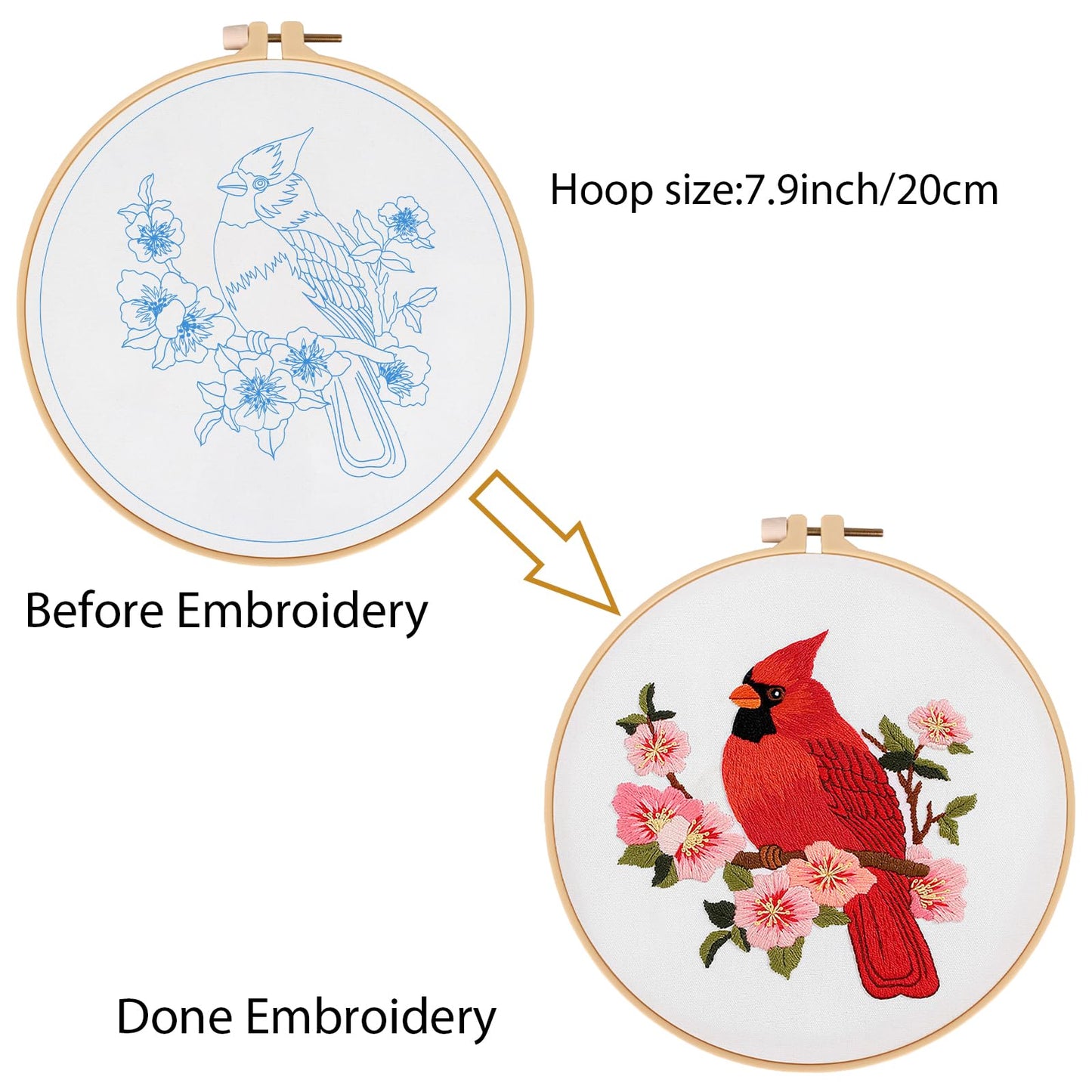 Louise Maelys Cardinal Embroidery Kits for Beginners with Bird Flower Pattern,Adults Starter Cross Stitch Kit DIY Needlepoint