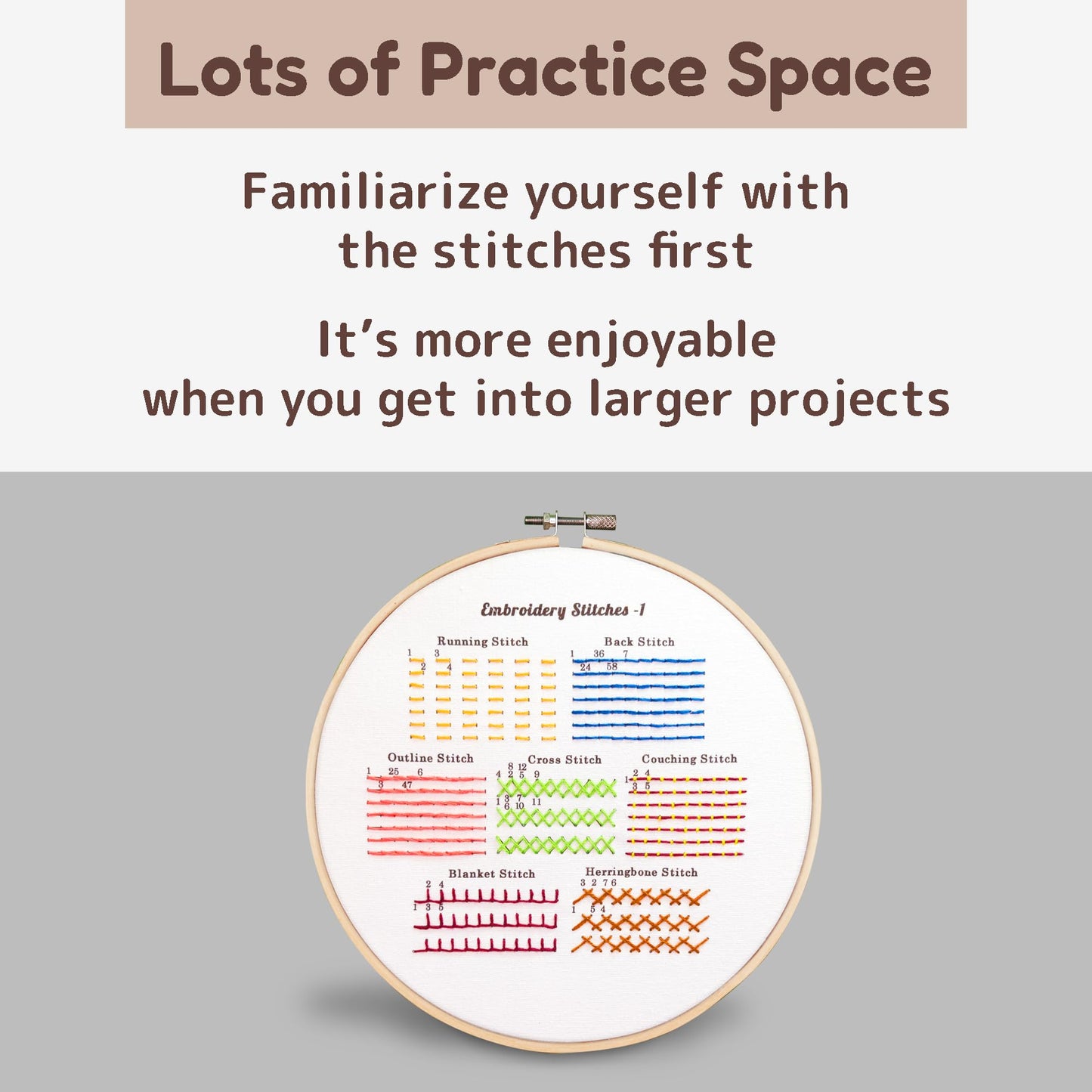 Bradove Classic Embroidery Stitches Practice Kit, Embroidery Kit for Beginners with Stamped Embroidery Patterns, Beginner Embroidery Kit for Adults, Hand Embroidery Kit for Kids, Stitches Kit