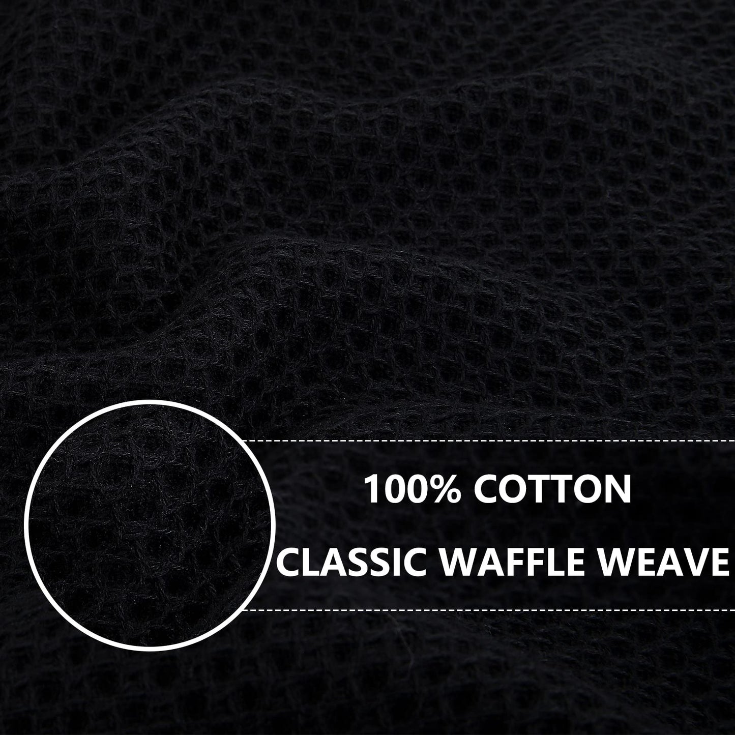 100% Cotton Waffle Weave Kitchen Dish Towels, Ultra Soft Absorbent Quick Drying Cleaning Towel, 13 x 28 Inches, 6-Pack, Black