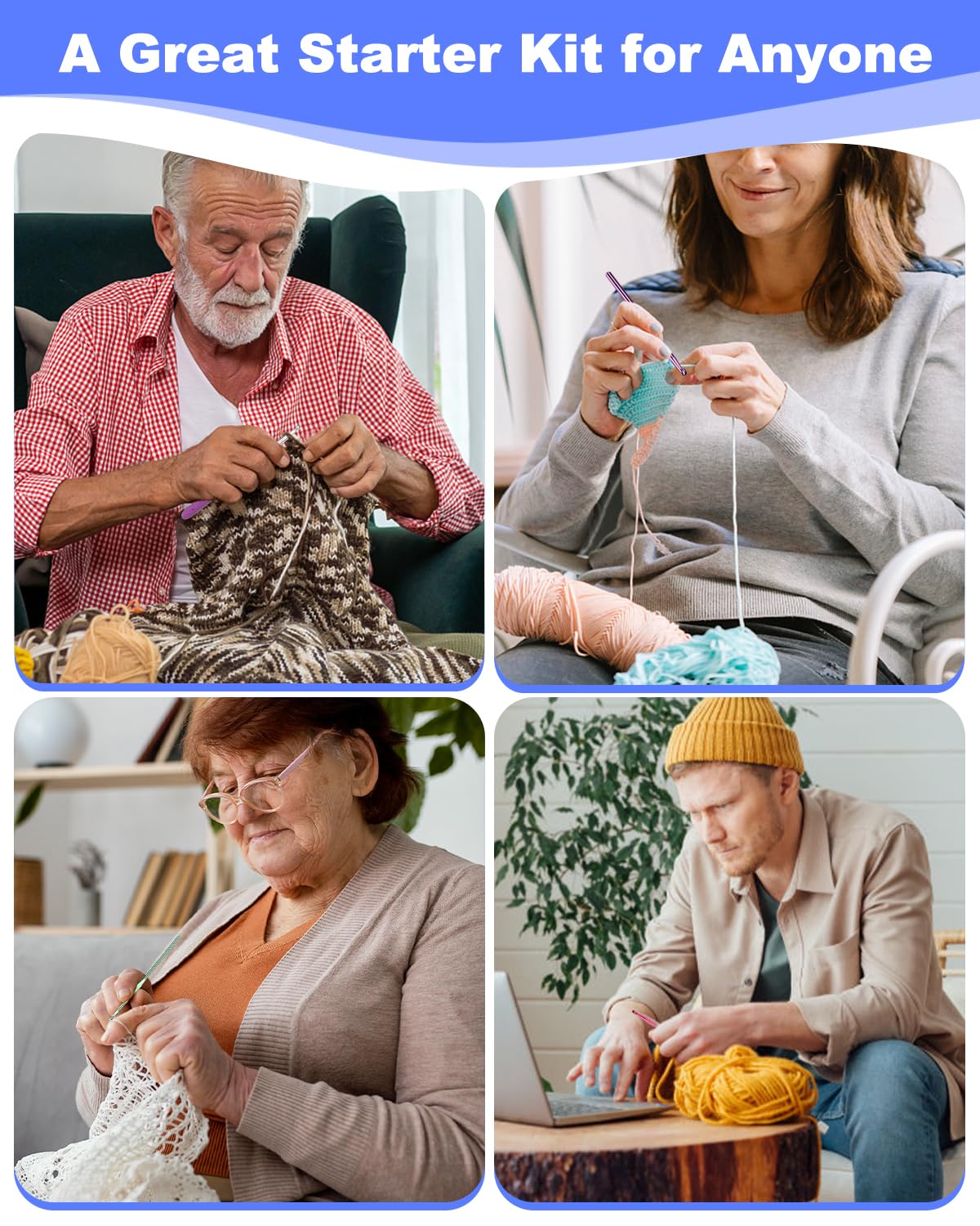 Aeelike Crochet Kit for Beginners Young and Old, First Crochet Kit for Adults Include 23pcs Crochet Hooks, 655 Yards Yarn Set for Crocheting, Instruction, Bag, Crochet Accessories and Supplies, Navy