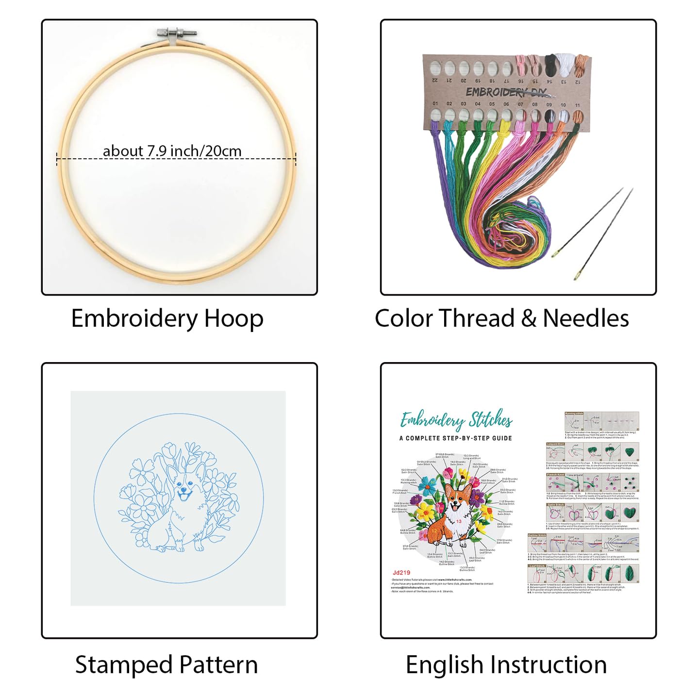 Louise Maelys Cute Dog Embroidery Kits for Beginners with Animal Flowers Pattern,Adults Starter Cross Stitch Kit DIY Needlepoint