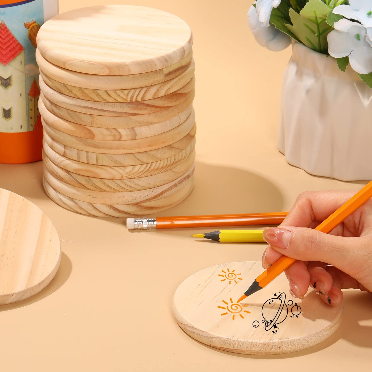 12 Pieces Unfinished Wood Coasters, GOH DODD 4 Inch Round Blank Wooden Coasters Crafts Coasters for DIY Architectural Models Drawing Painting Wood Engraving Wood Burning Laser Scroll Sawing