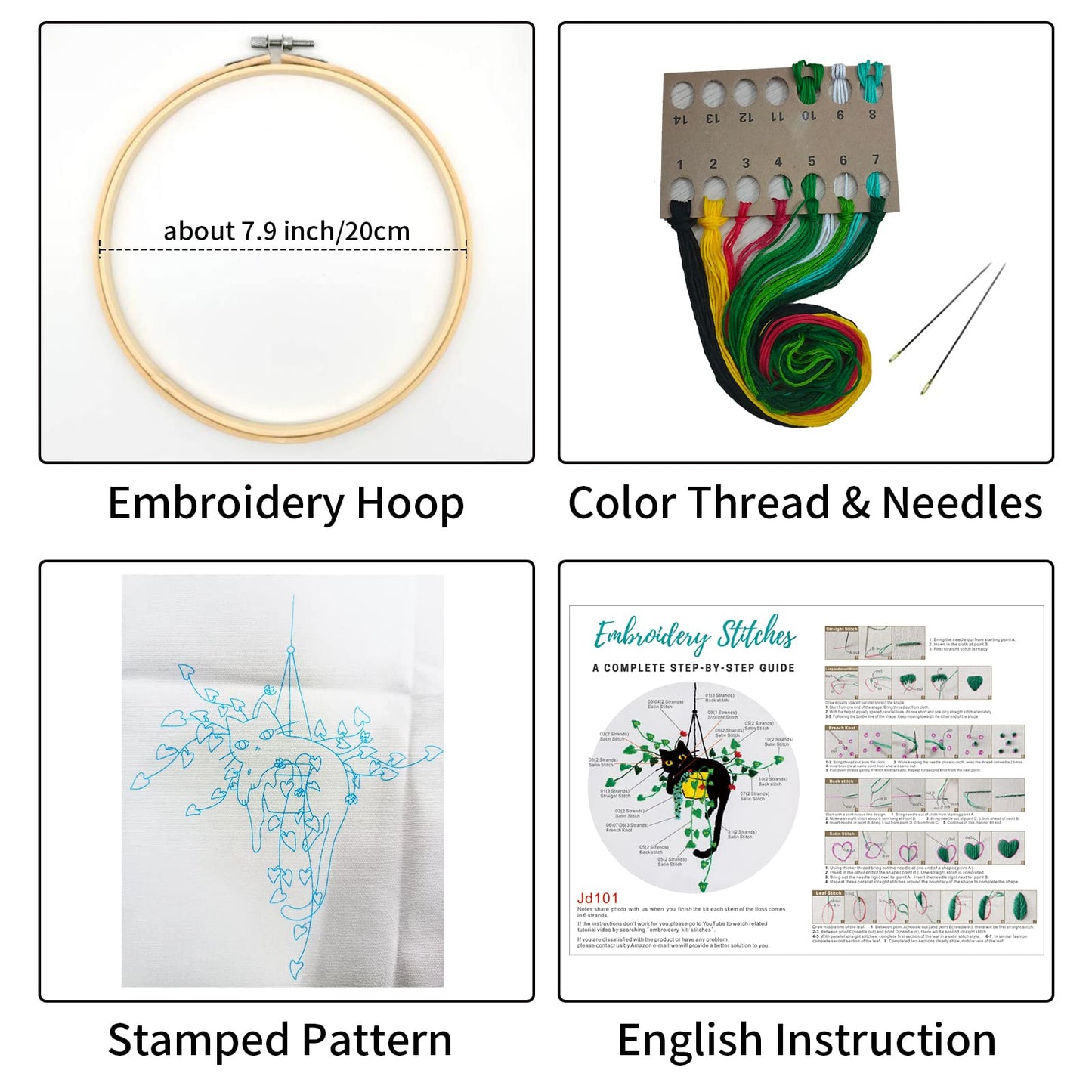 Louise Maelys Embroidery kit for Beginners,Cat Stamped Pattern Cross Stitch Kits for Adult Including Cloth,Hoop,Color Threads,Needles and Instruction