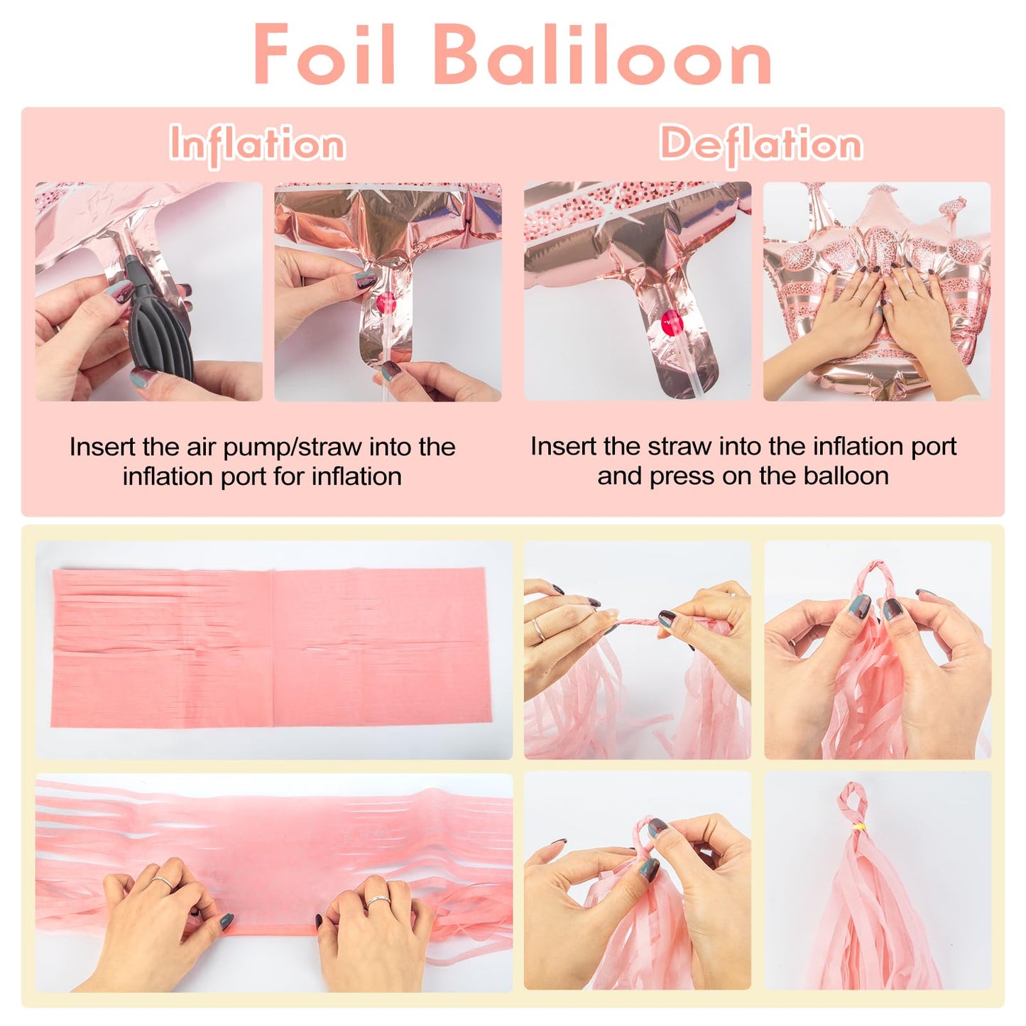 Amandir Rose Gold Birthday Party Decorations for Women Girls, Rose Gold Pink Confetti Foil Balloons, Butterfly, Fringe Curtain, Happy Birthday Banner, Cake Topper for30th 40th 50th 60th Supplies Decor