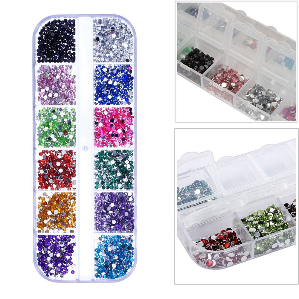 jinzefa 6 Pieces Nail Art Tool Jewelry Storage Box, 12 Compartments Plastic Rhinestone Organizer Container Case, Display Containers