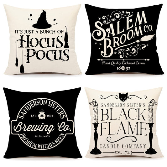 Halloween Decor Pillow Covers 20x20 Set of 4 Halloween Decorations Hocus Pocus Farmhouse Saying Black White Outdoor Fall Pillows Decorative Throw Cushion Case for Home Couch TH117-20