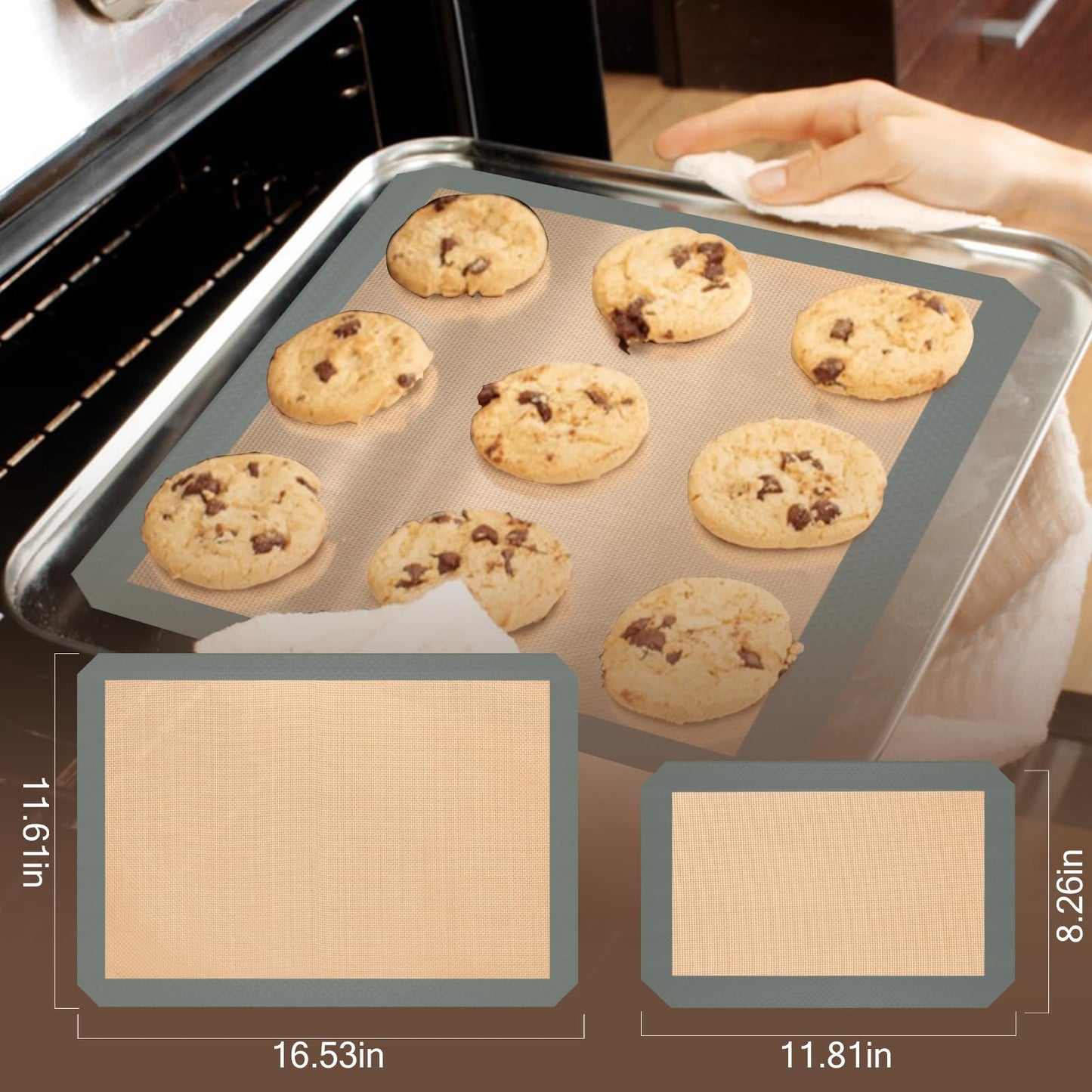 Silicone Baking Mat, 3 Pack Reusable Baking Sheet, Non-Stick ＆ Food Safe Silicone Mats for Baking for Making Cookies Macaroons Bread, Baking Supplies ＆ Accessories