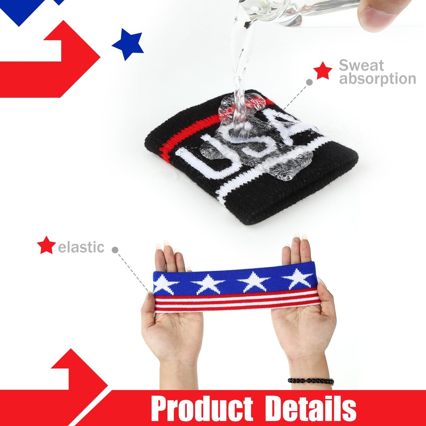 Liliful 6 Sets 4th of July American Flag Sports Headband and Wristband Set Patriotic Head Wraps Memorial Day Striped Sweatband USA Wristbands Accessories for Women Men Basketball Football Running