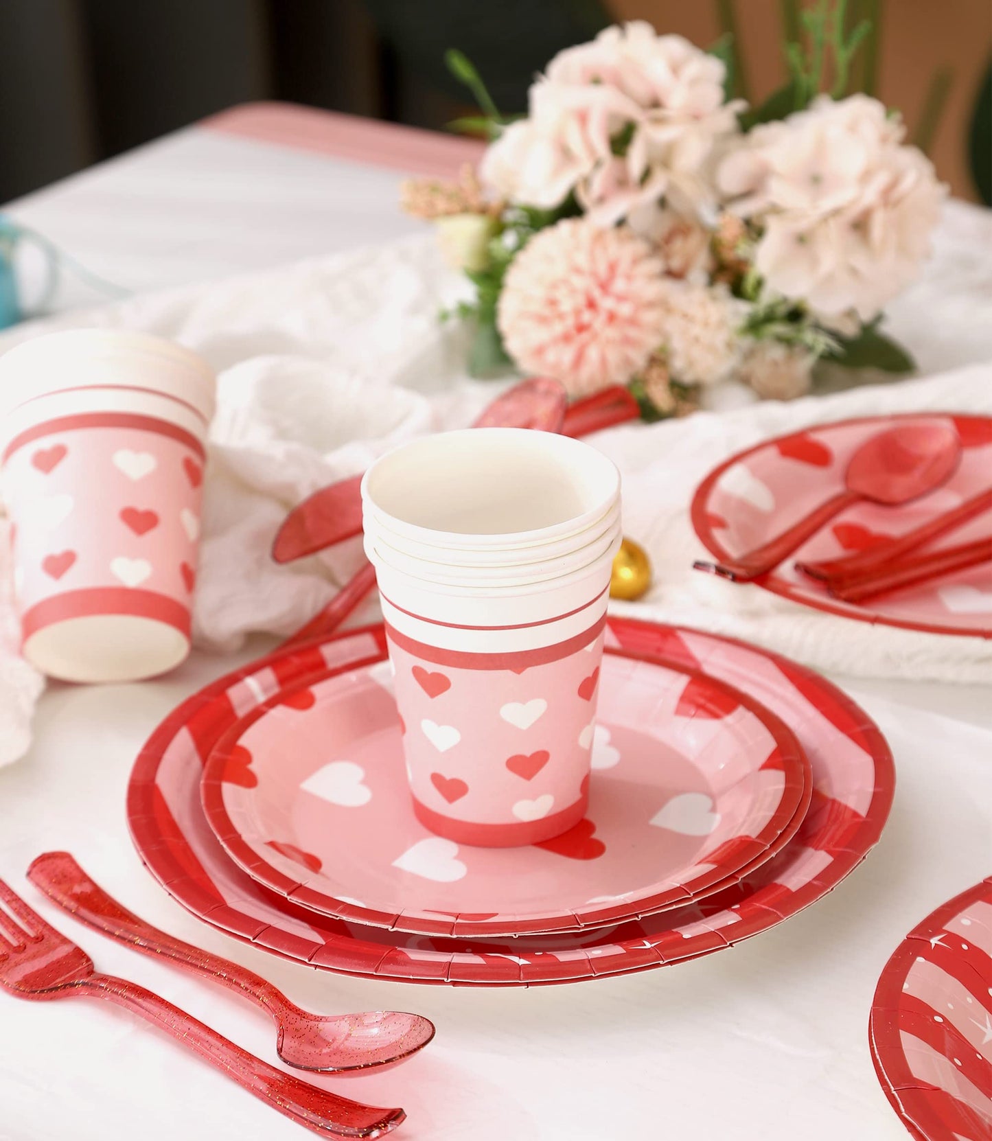 Valentines Day Plates and Napkins Sets - Serves 16 - Includes Paper Cups Cutlery for Valentine Decor Party Supplies Paper Straws Valentines Day Decor Valentine's Day Decorations