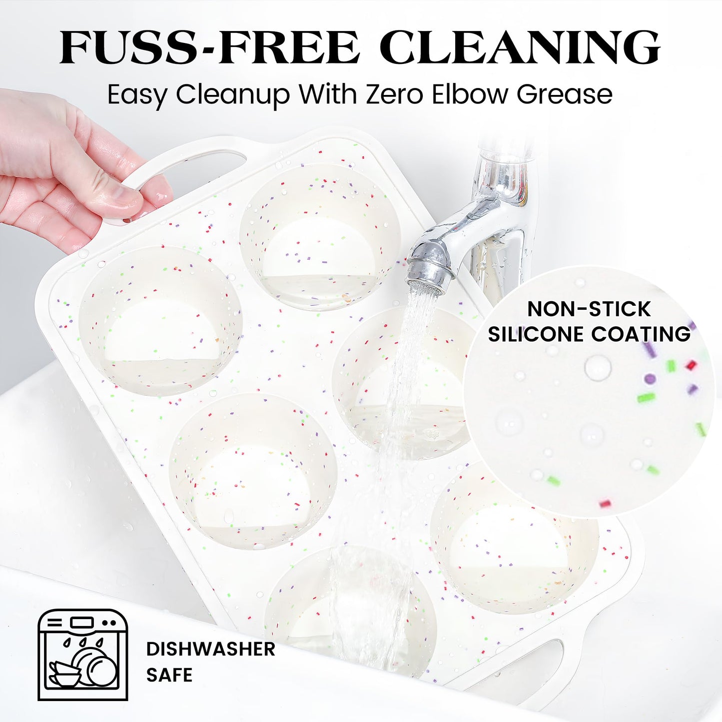 AOTASO silicone muffin pan for baking with metal frame (Cream, Jumbo：6-Cup x 2 Pcs)