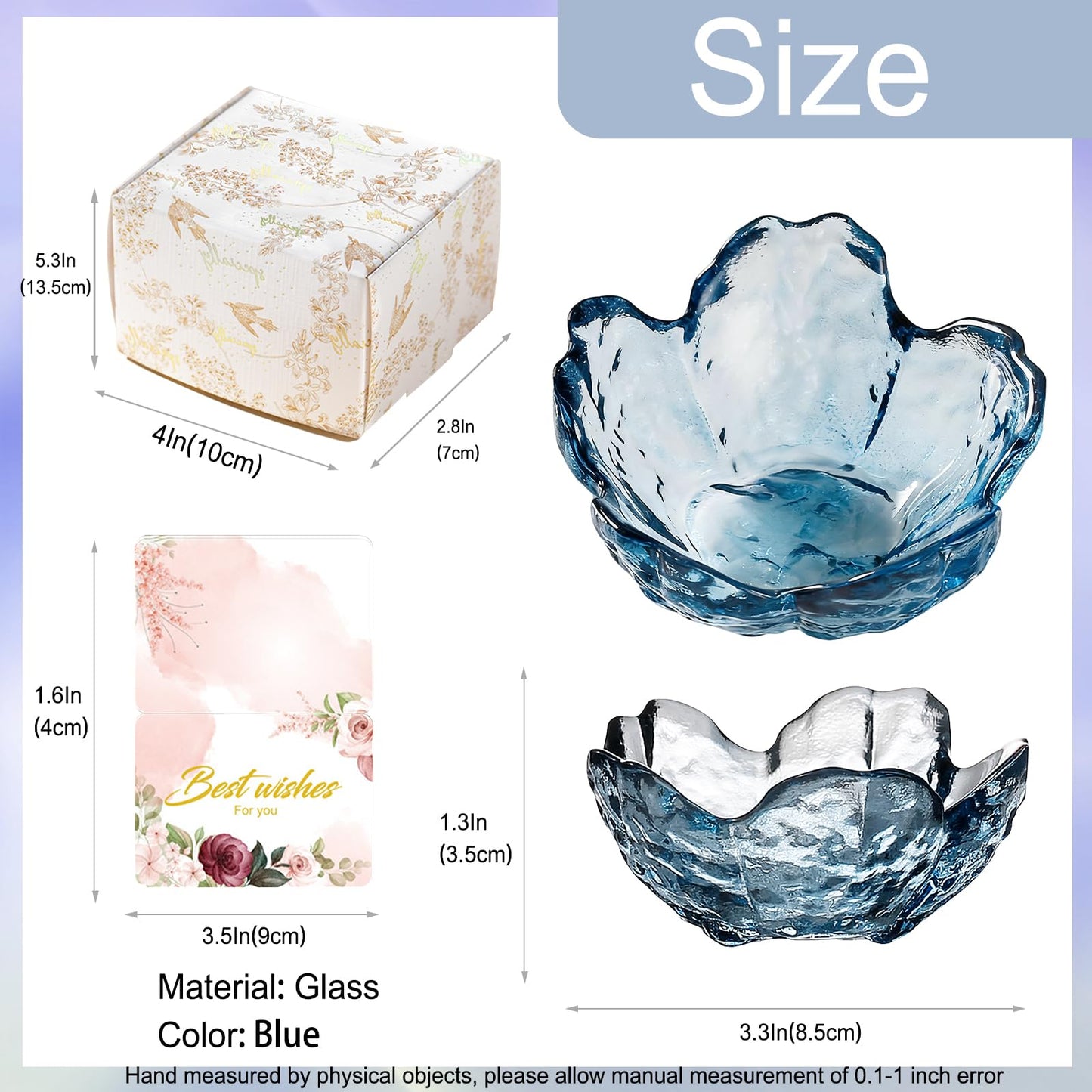 Binoster Blue Flower Glass Ring Dish Jewelry Tray Ring Holder Dish Cute Room Decor Vanity Organizer for Nightstand or Bathroom Aesthetic Trinket Dish Gift for Wife Mom Daughter