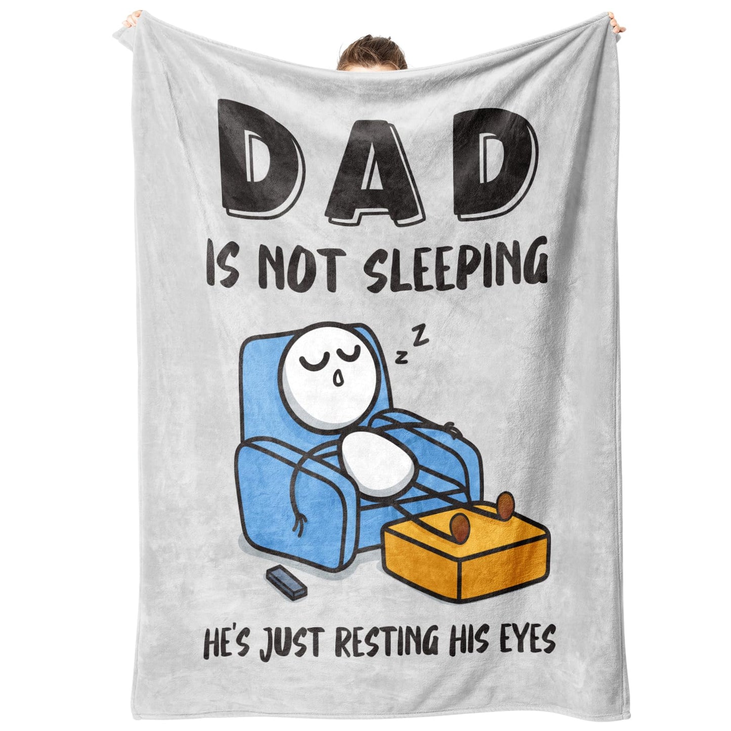 GoMelley Funny Fathers Day Birthday Gift for Dad Husband, Dad is Not Sleeping Blanket, Dads Gifts from Daughter Son, Super Soft Throws Blanket for Couch and Napping, 60" x 50" (Gray)