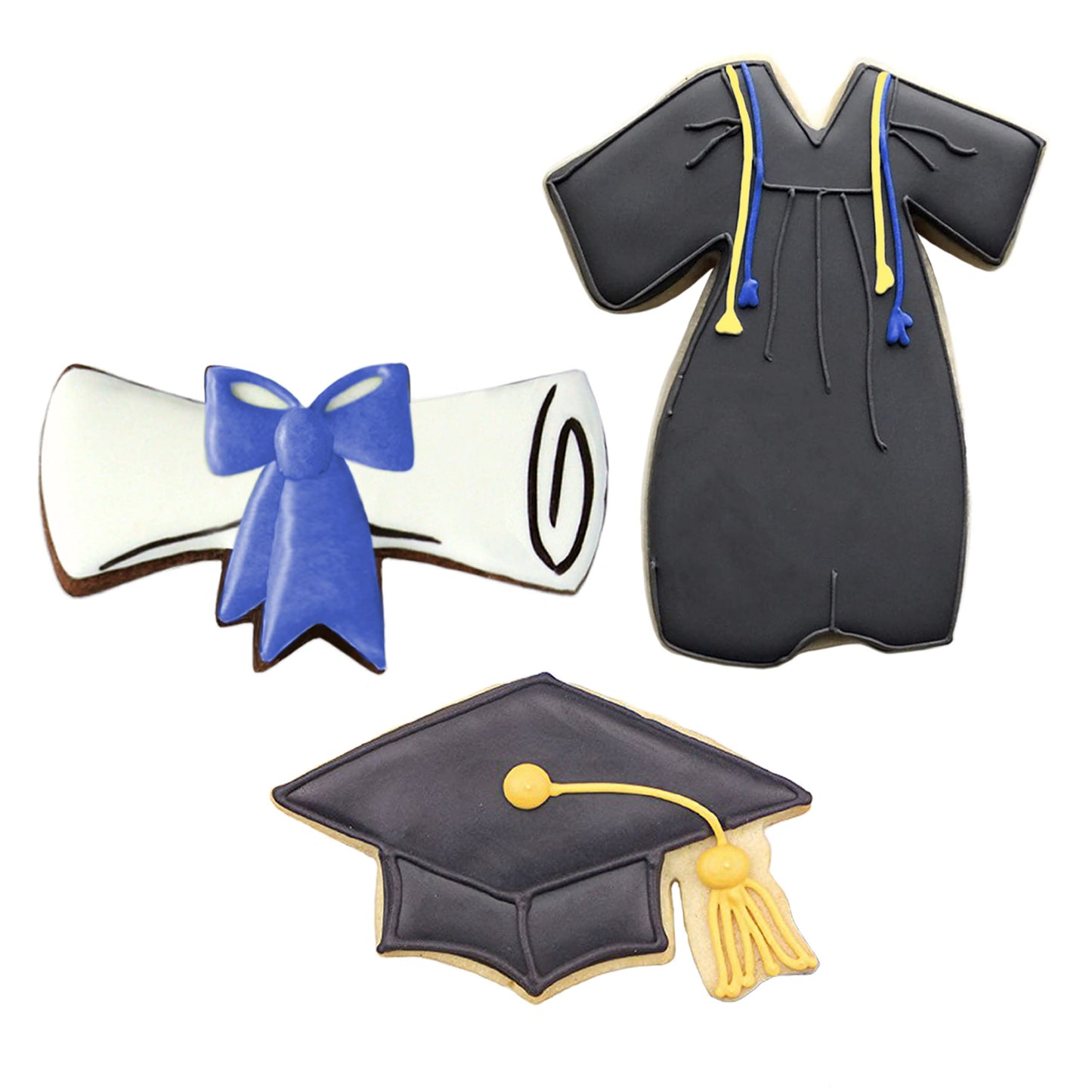 Graduation Cookie Cutters 3-Pc. Set Made in the USA by Ann Clark, Graduation Cap, Diploma, Graduation Gown