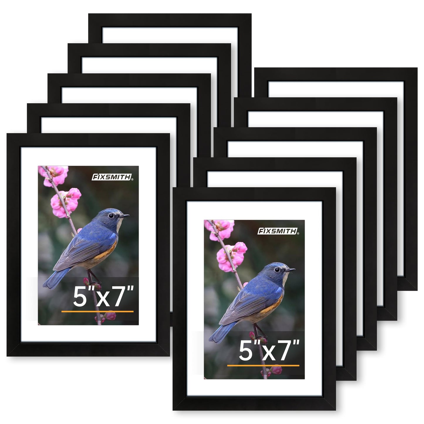 5x7 Picture Frame Set of 10, Photo Frame Bulk with HD Plexiglass, Display Pictures 4x6 with Mat or 5x7 Without Mat Multi Picture Frames Collage for Tabletop or Wall Display, Black