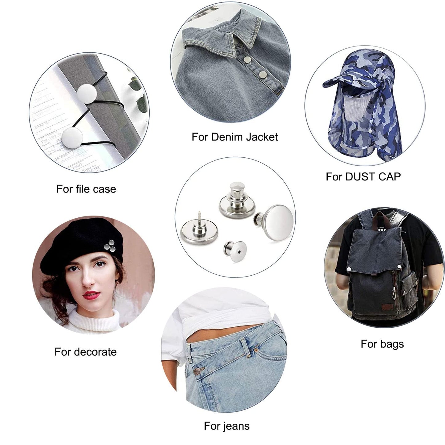 8 Sets of 17 mm Pants Button, Jean Buttons Pins for Loose Jeans, Adjustable Button for Jeans, Reusable and Adjustable Metal Pants Button Tightener