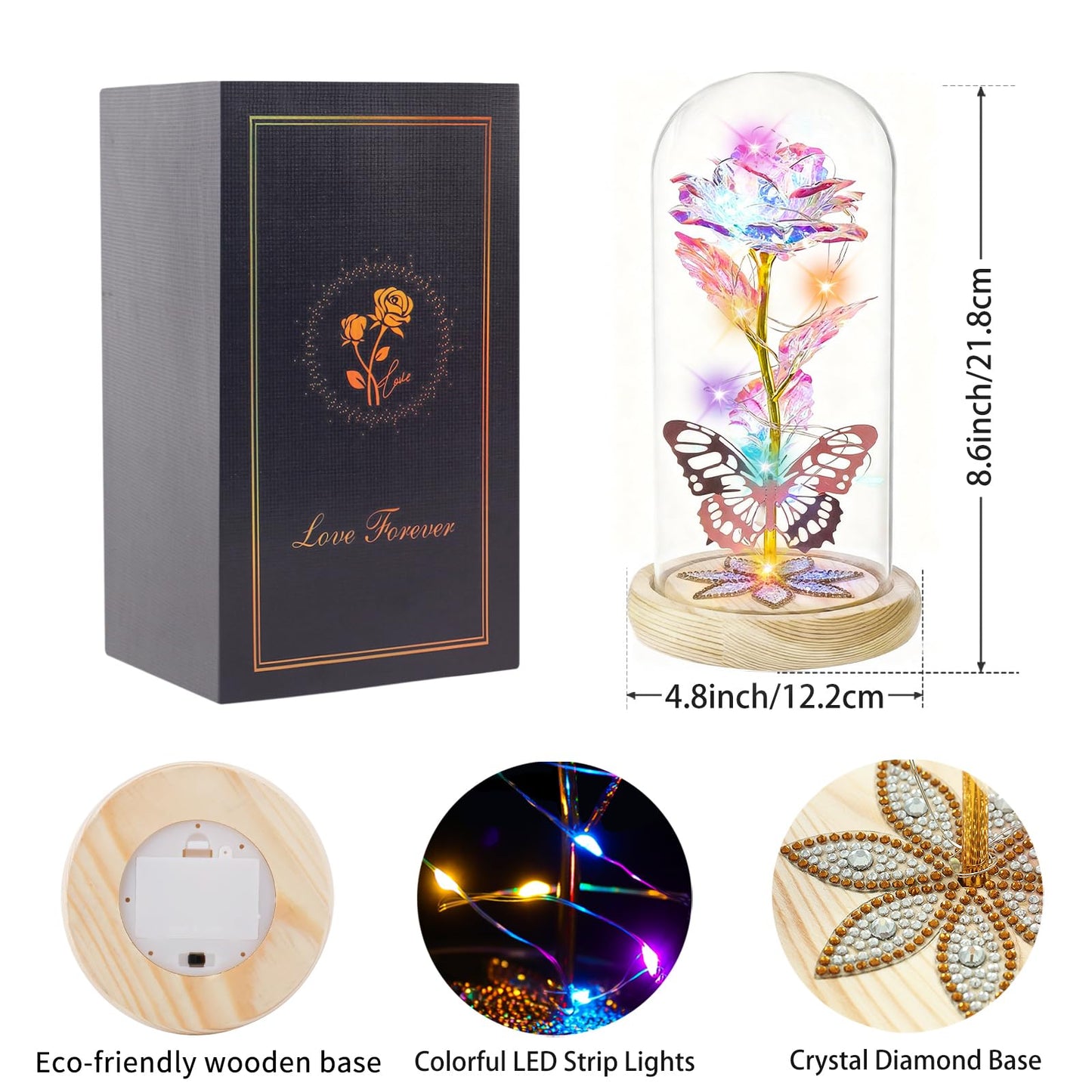 Beferr Mothers Day Rose Gifts for Mom Galaxy Glass Roses Preserved Forever Flowers for Delivery Light Up Rose in Glass Dome Anniversary Birthday Gifts for Women Grandma Wife Her Daughter Girlfriend