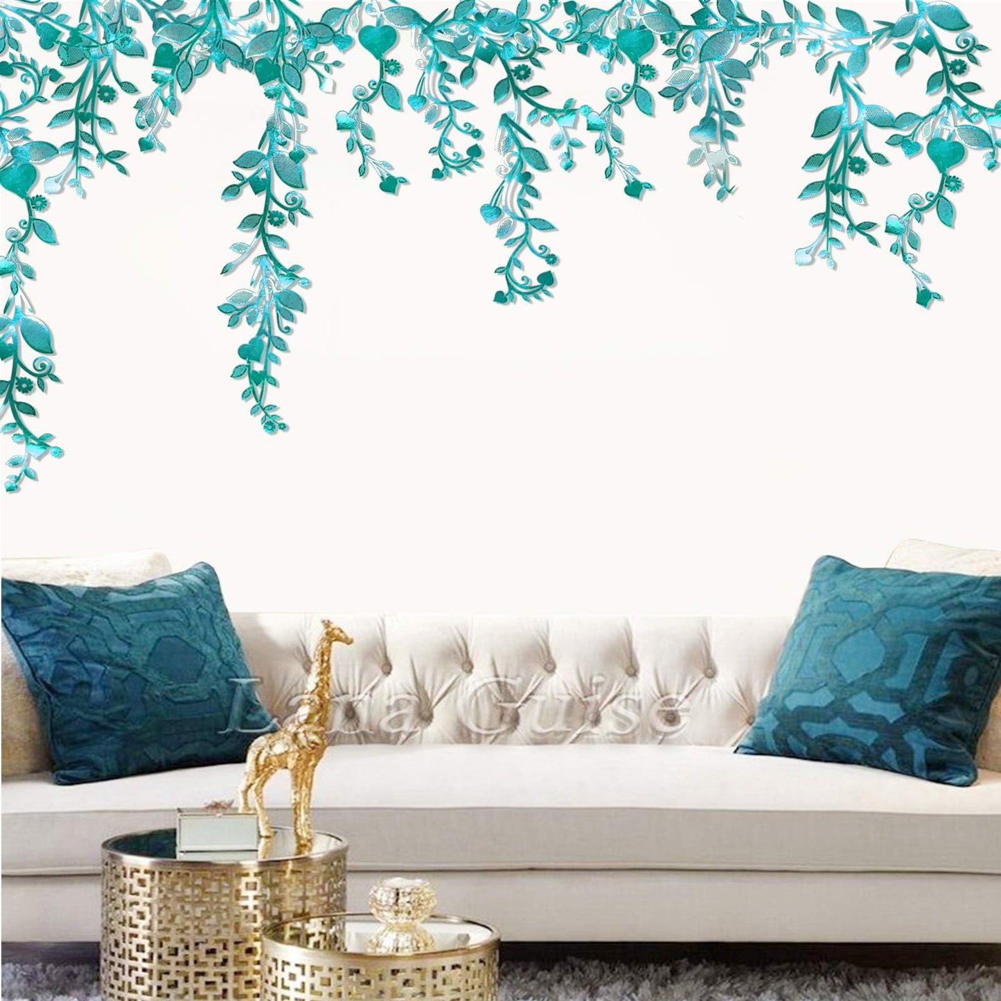 Cheerland Leaf Vine Garlands Teal Blue Hanging Leaves Banner Backdrop Wall Stickers Decorations for Birthday Anniversary Wedding Tea Party Supplies - Pack of 24