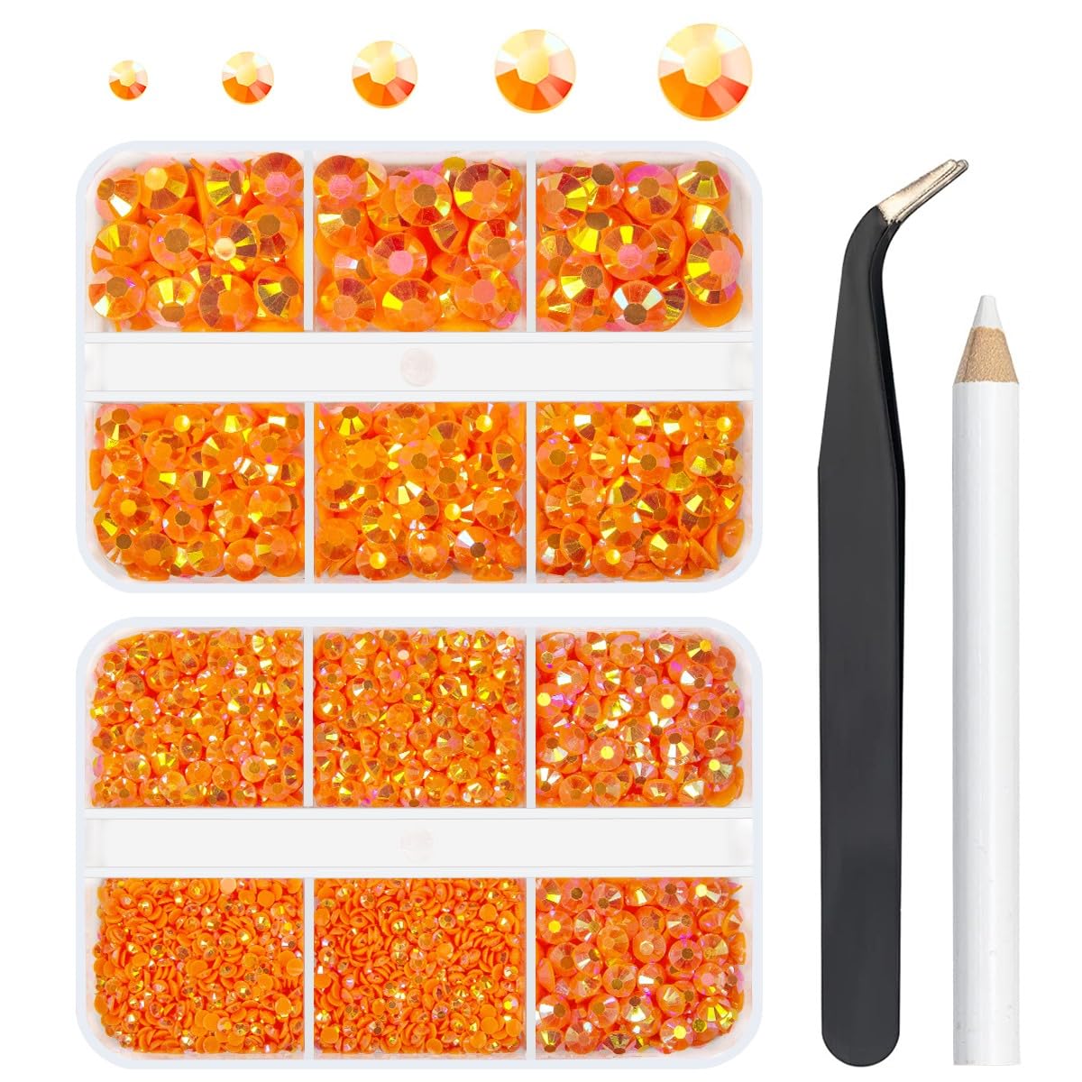 qiipii Neon Orange AB Resin Flatback Rhinestones Fluorescent Orange Flatback Jelly Stones 2mm 3mm 4mm 5mm 6mm Gems Diamonds for Nails Face Eyes Makeup Tumblers Mugs Bottles Crafts Clothes Shoes Phones