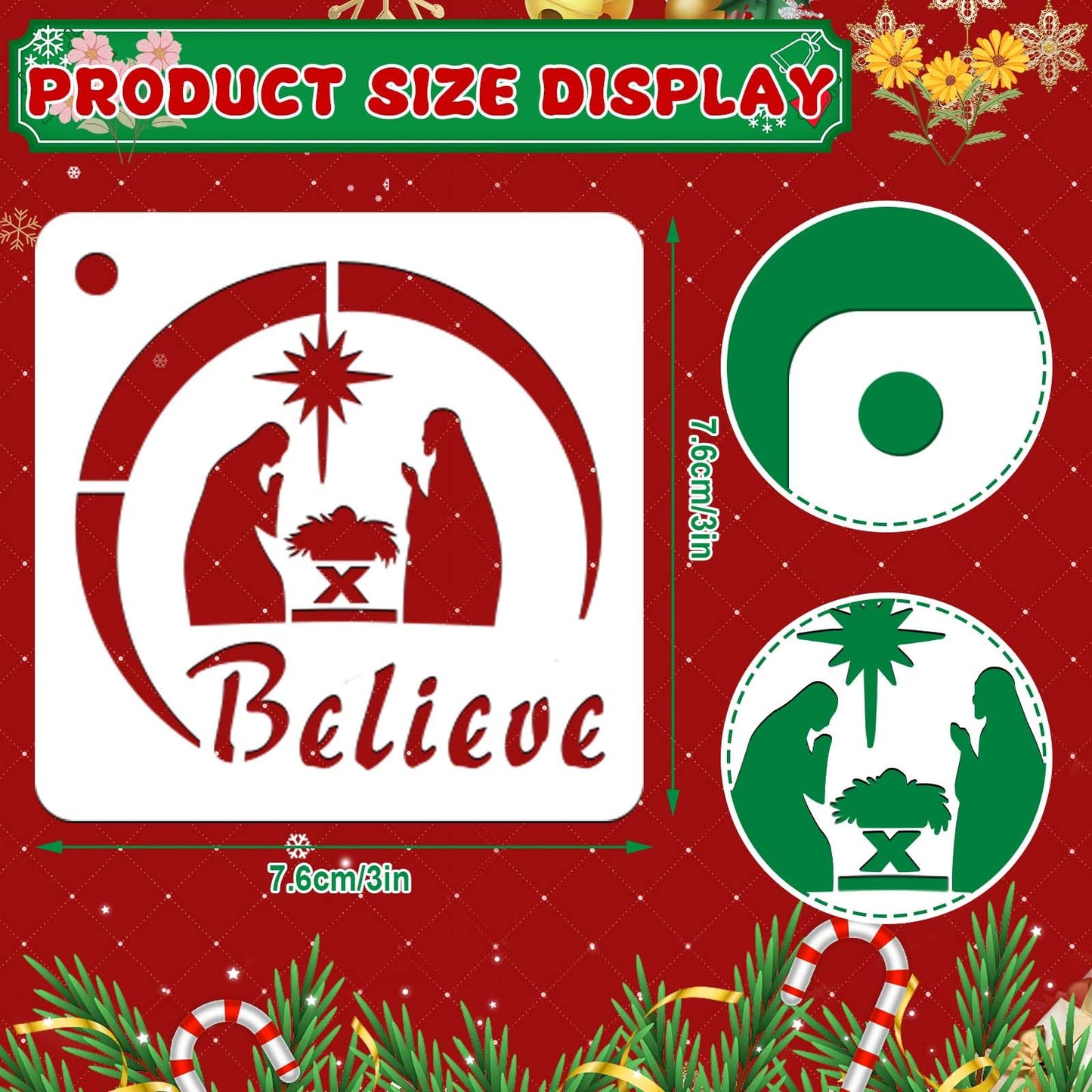JULMELON Christmas Stencils - 20 Pcs Reusable Nativity of Jesus & Religious Scene Stencils for Painting on Wood, Fabric & Canvas