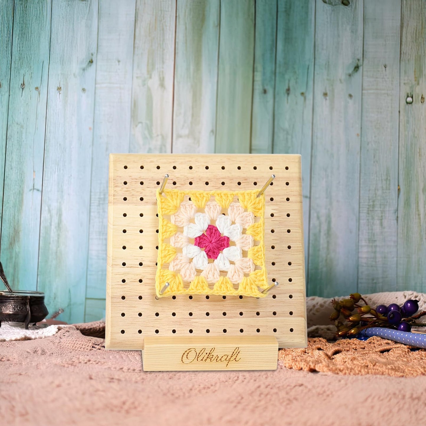 Crochet Blocking Board with Pegs 15 Pins - Granny Square Blocking Board, Blocking Boards for Crochet Projects, Crochet Accessories and Gadgets, Crochet Supplies, Crochet Tools (5 inches)