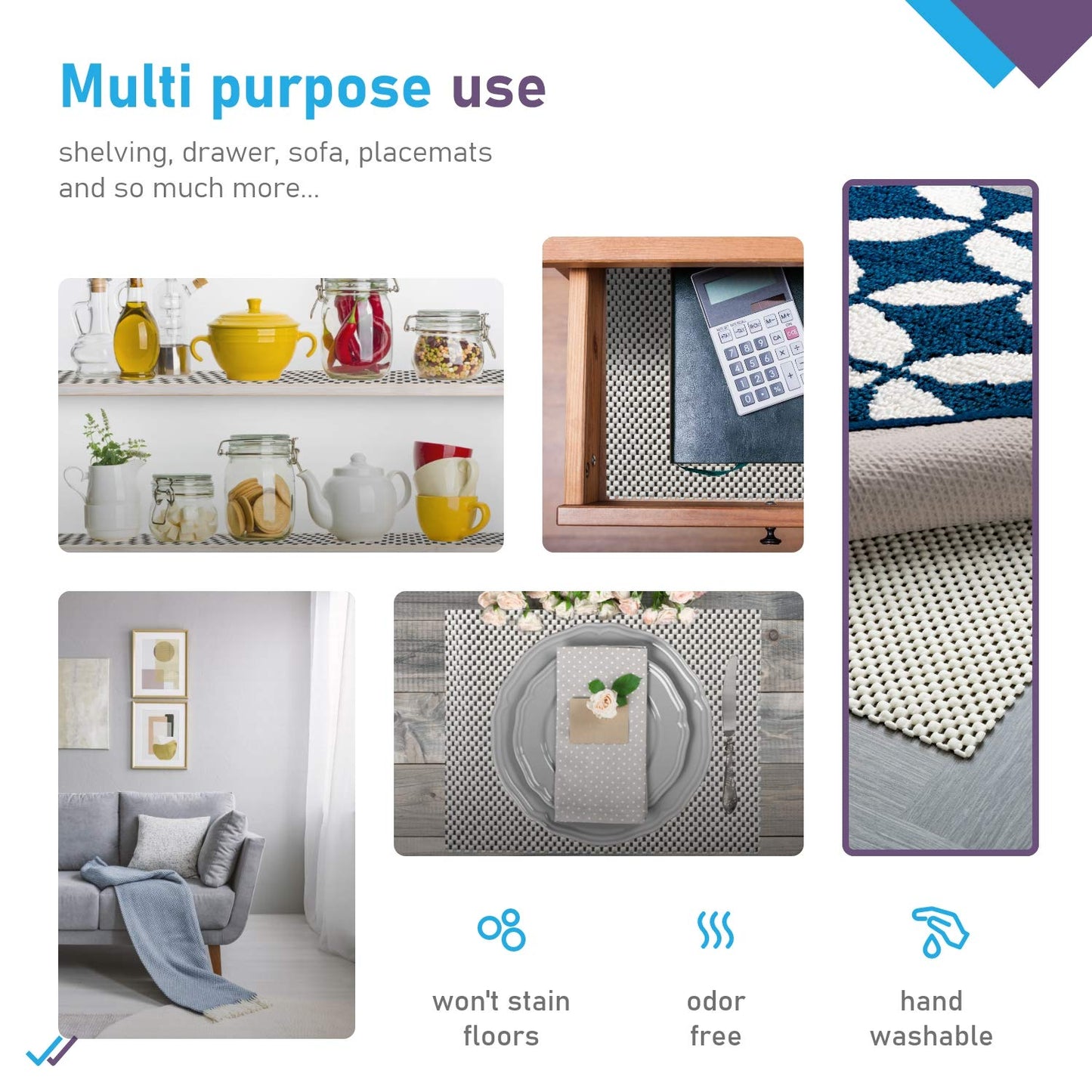 Rug Gripper Non Slip Rug Pad Underlay for Hardwood Floors Supper Grip Thick Padding Adds Cushion Prevents Sliding Size 2 x 3