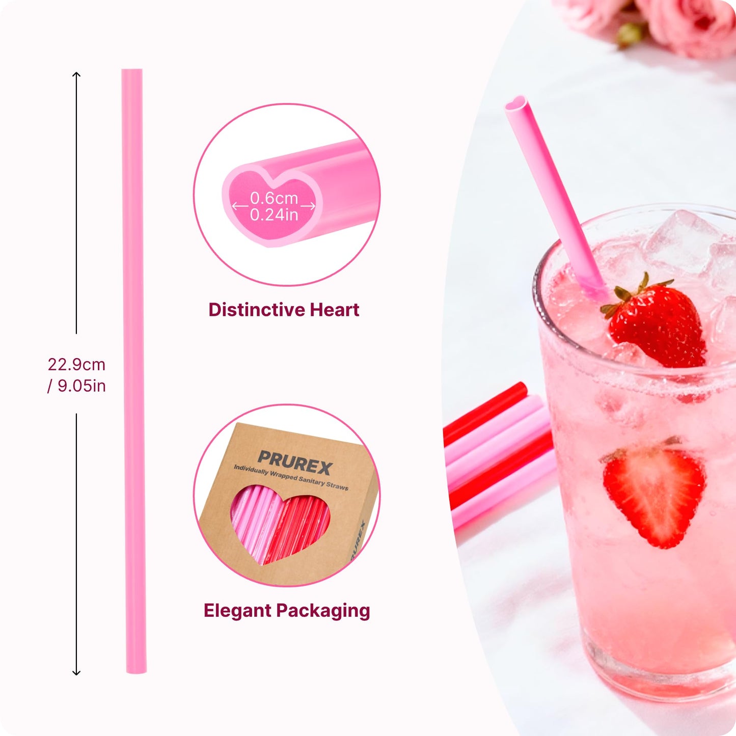 100pcs Heart Straws Bulk 8mm - Individually Wrapped for Valentine's Day Decor, Anniversary & Date Night Supplies (Red&Pink)