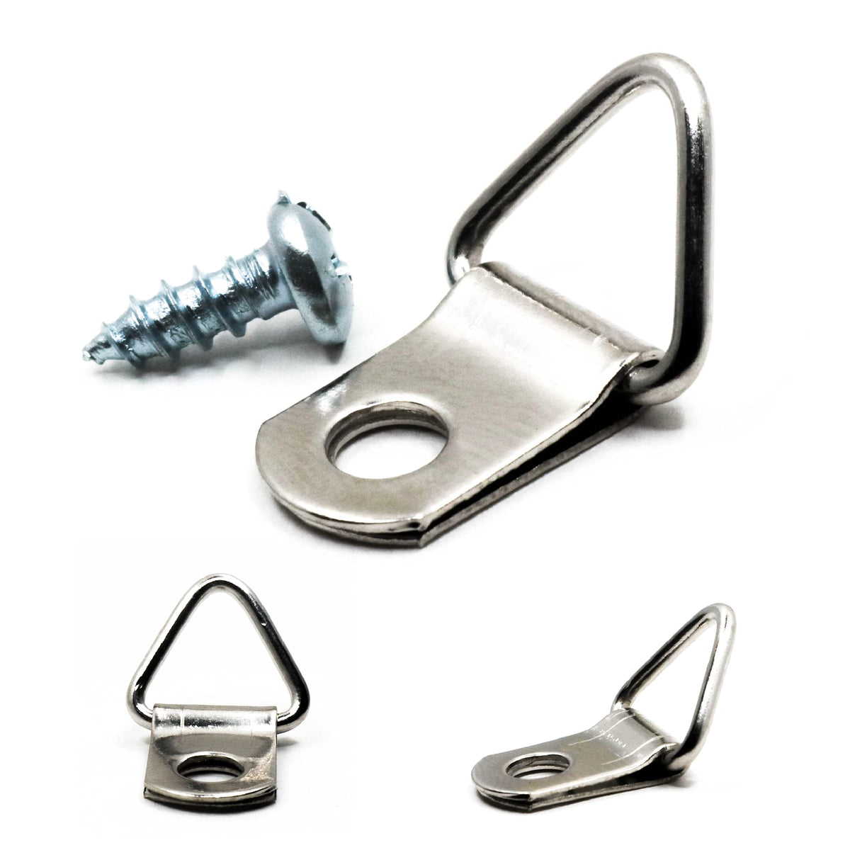 PHS 100 Pack D-Ring Picture Hangers with Screws - Small Triangle Frame Hangers for Picture Hanging - Mirror Hanging Hardware Kit - D Rings for Lightweight Frames and Paintings