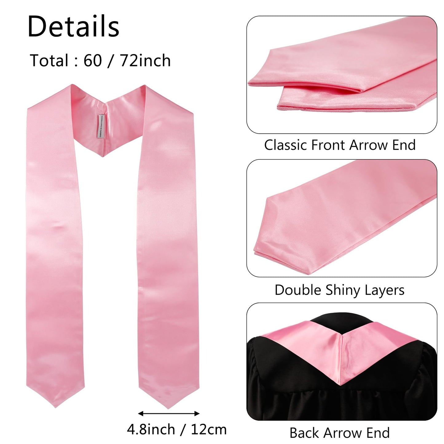 GraduationMall Unisex Adult Plain Graduation Stole 60" Pink
