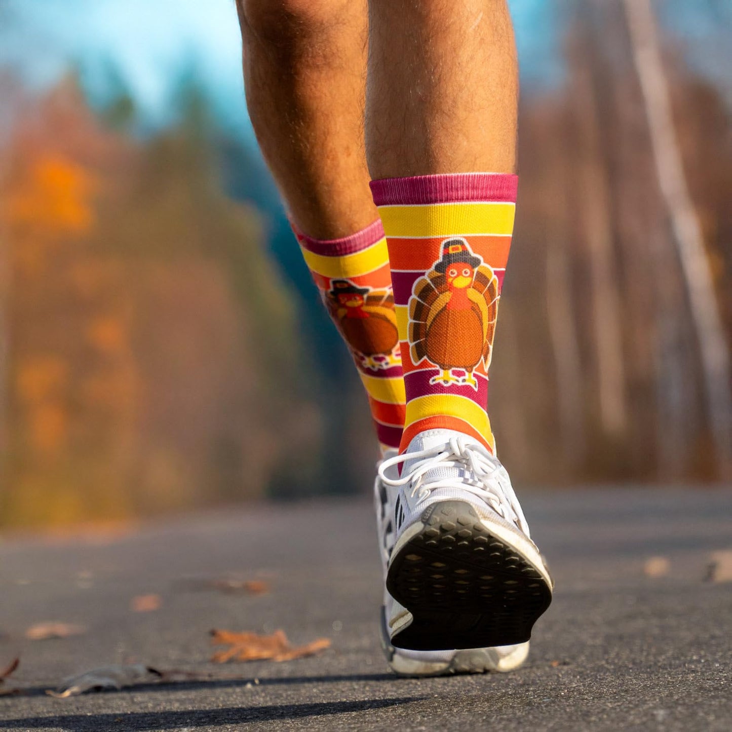 Gone For a Run Turkey Mid Calf Socks | Run Now Gobble Later Running Socks | Turkey Trot, Fun Running Socks | Small