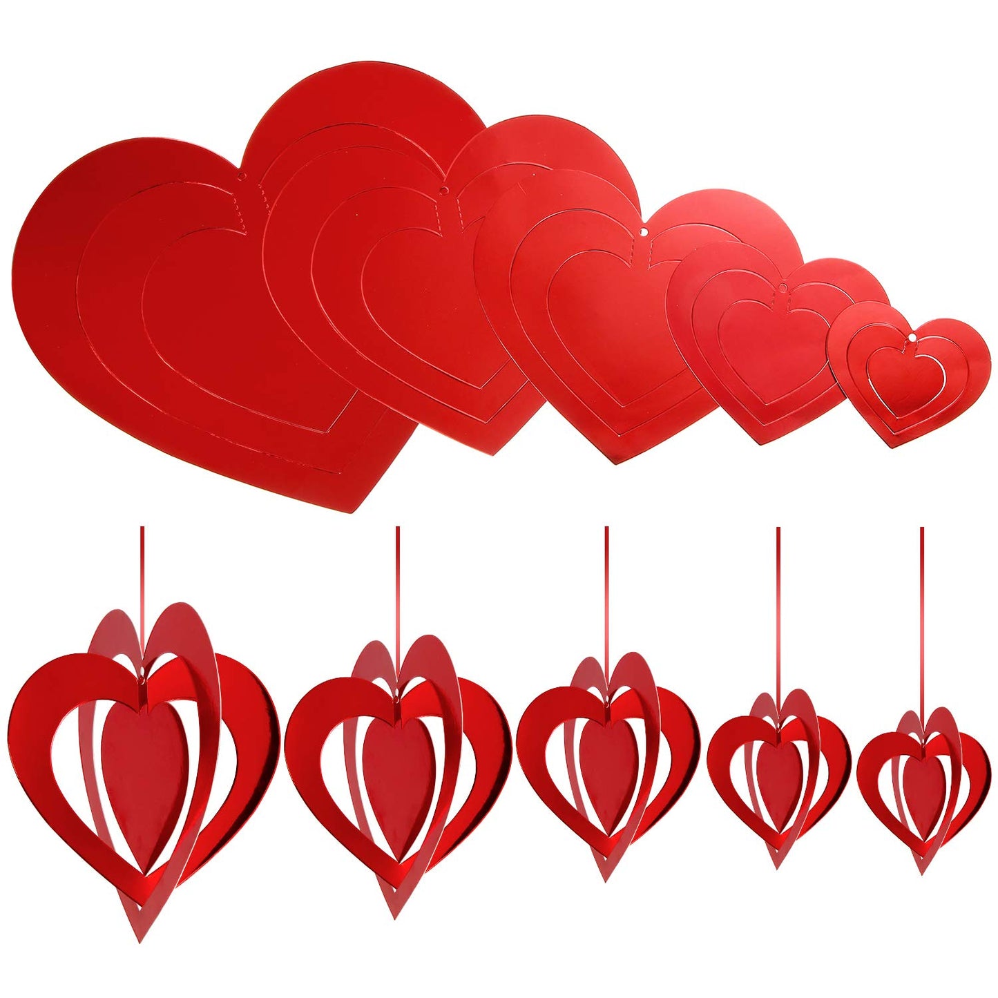 32 Pieces 32 pcs Valentine's Day Heart Hanging Foil Decorations Red 3D Swirl Hearts Garland Ornaments with Ribbon for Valentine Wedding Party Favors Anniversary Tree Party (Classic Heart)