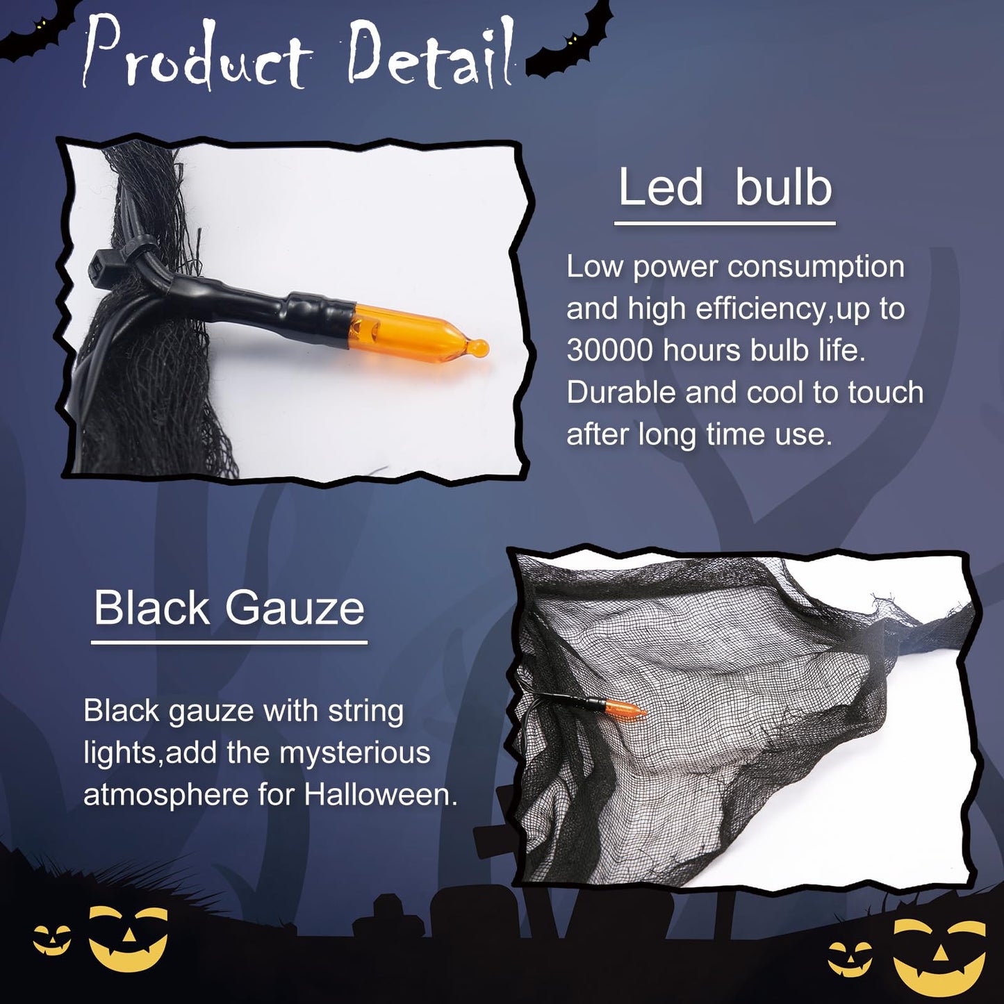 Halloween Decorations String Lights Indoor Battery Operated Powered, 30LED Orange Fairy Lights Timer 8 Mode 9.9Ft, Fall Garland with Black Cloth Gauze, Gothic Party Room Mental Fireplace Decor 1PACK