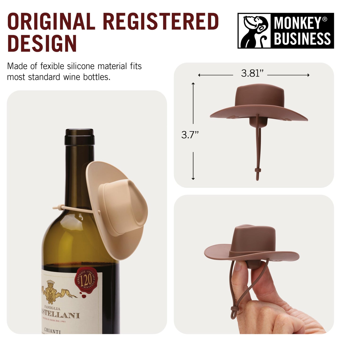 Monkey Business Howdy - 2-Pack Cowboy Hat Wine Stoppers – Fun Silicone Bottle Stoppers Keep Wine Fresh – Novelty Kitchen Gadgets & Cute Wine Accessories