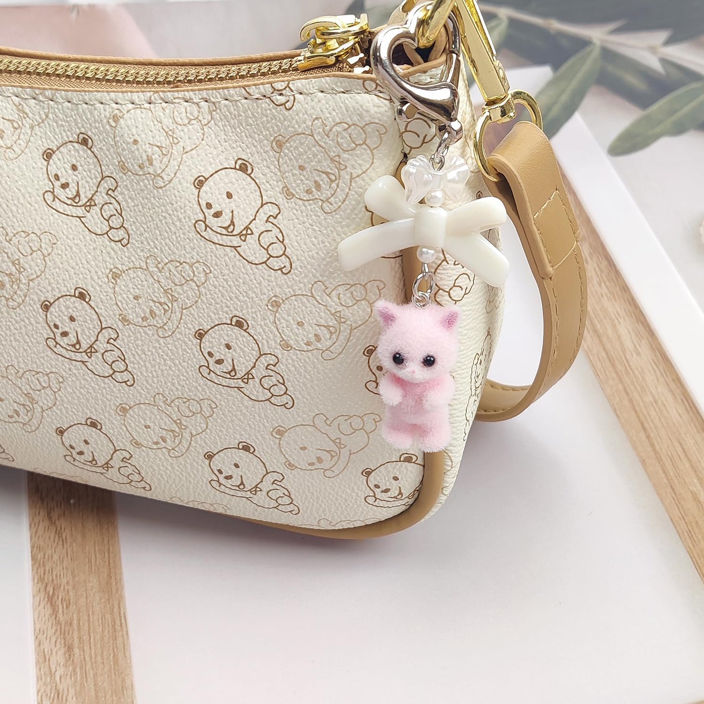 Nalefow Cute Pink Keychain, Fuzzy Cat Keychain Aesthetic Y2K KeychainCharms Stylish KeychainsAccessories for Bag Charms Purse Gifts (2PCS Pink White Cat Sets)