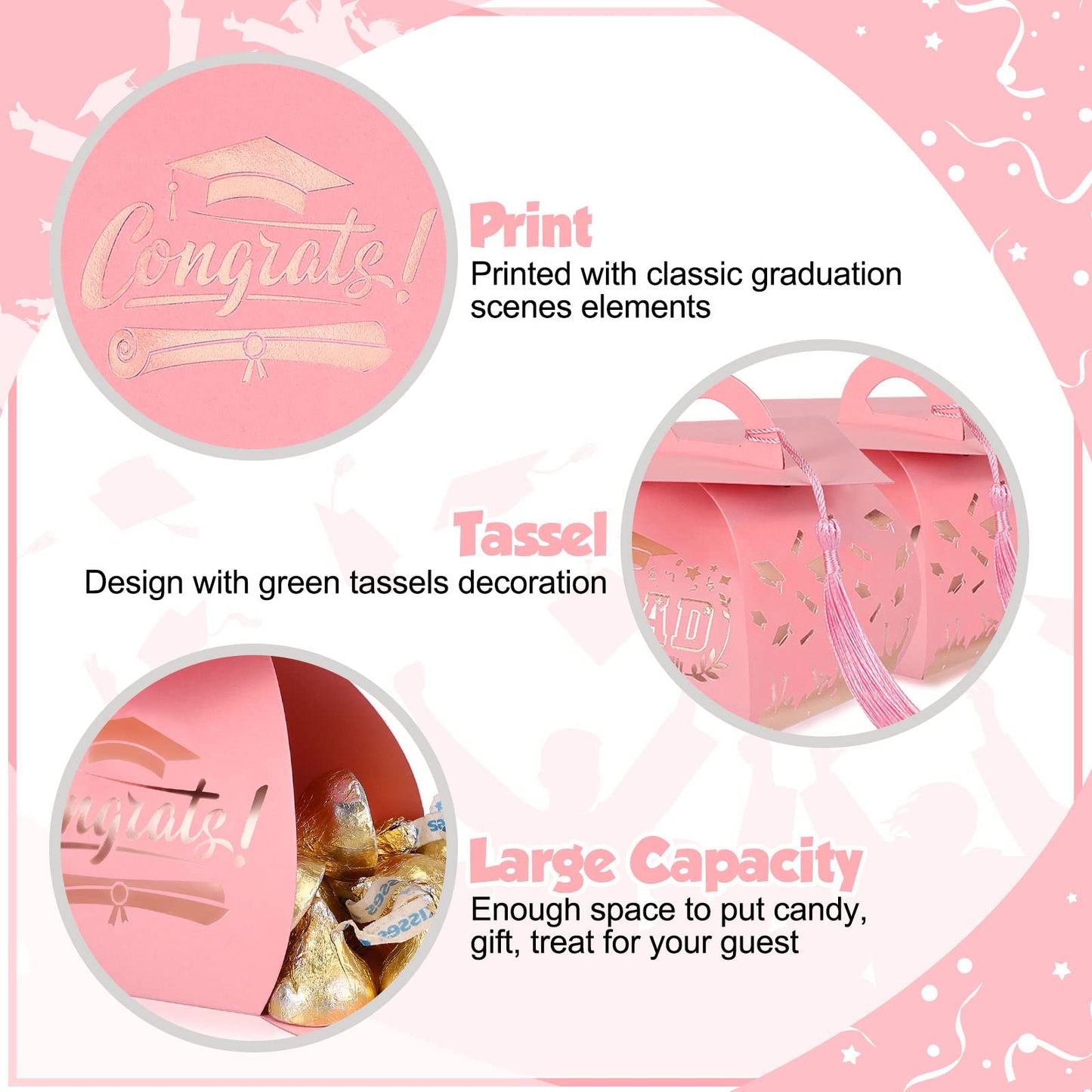 TaoBary 30 Pcs Graduation Cap Gift Boxes Graduation Decorations Class of 2026 Candy Box with Tassel for 2026 Grad Party Favors Supplies(Pink, Rose Gold)
