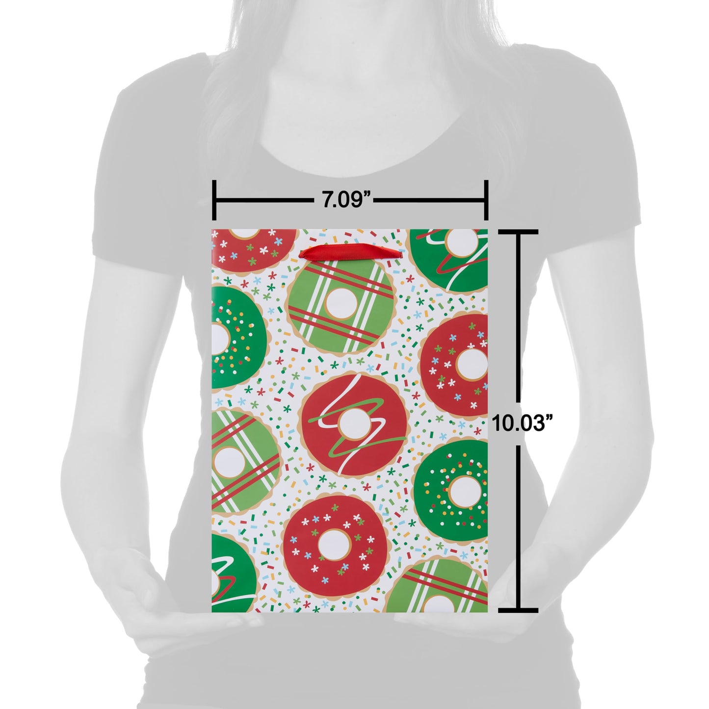 10" Medium Christmas Gift Bags, Red, White, Green and Black Winter Designs (4 Bags)