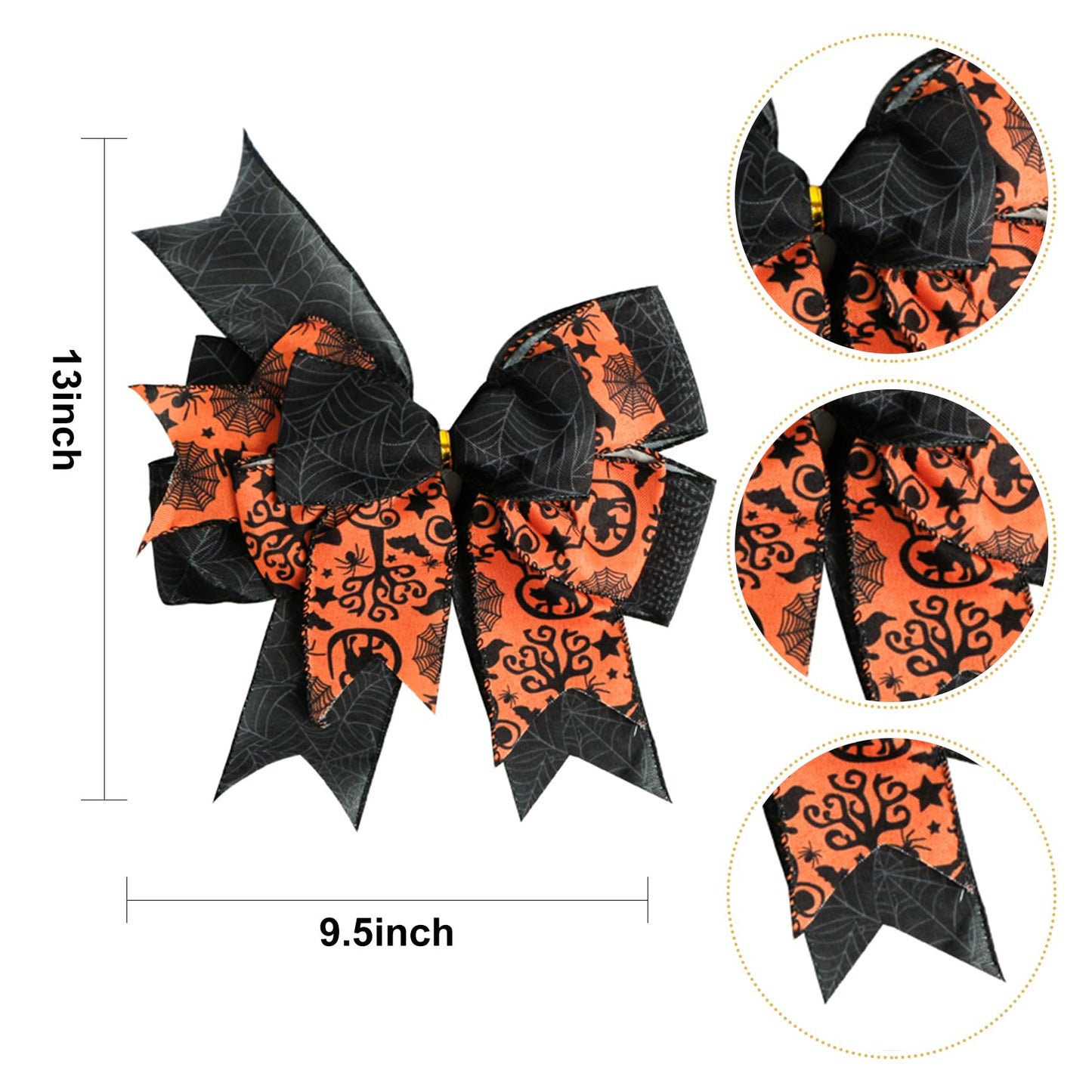 SIMISI RIBBON Halloween Bows for Wreaths Already Made Burlap Bow for Tree Topper, Halloween Decorations (9.5 x 13 inch)