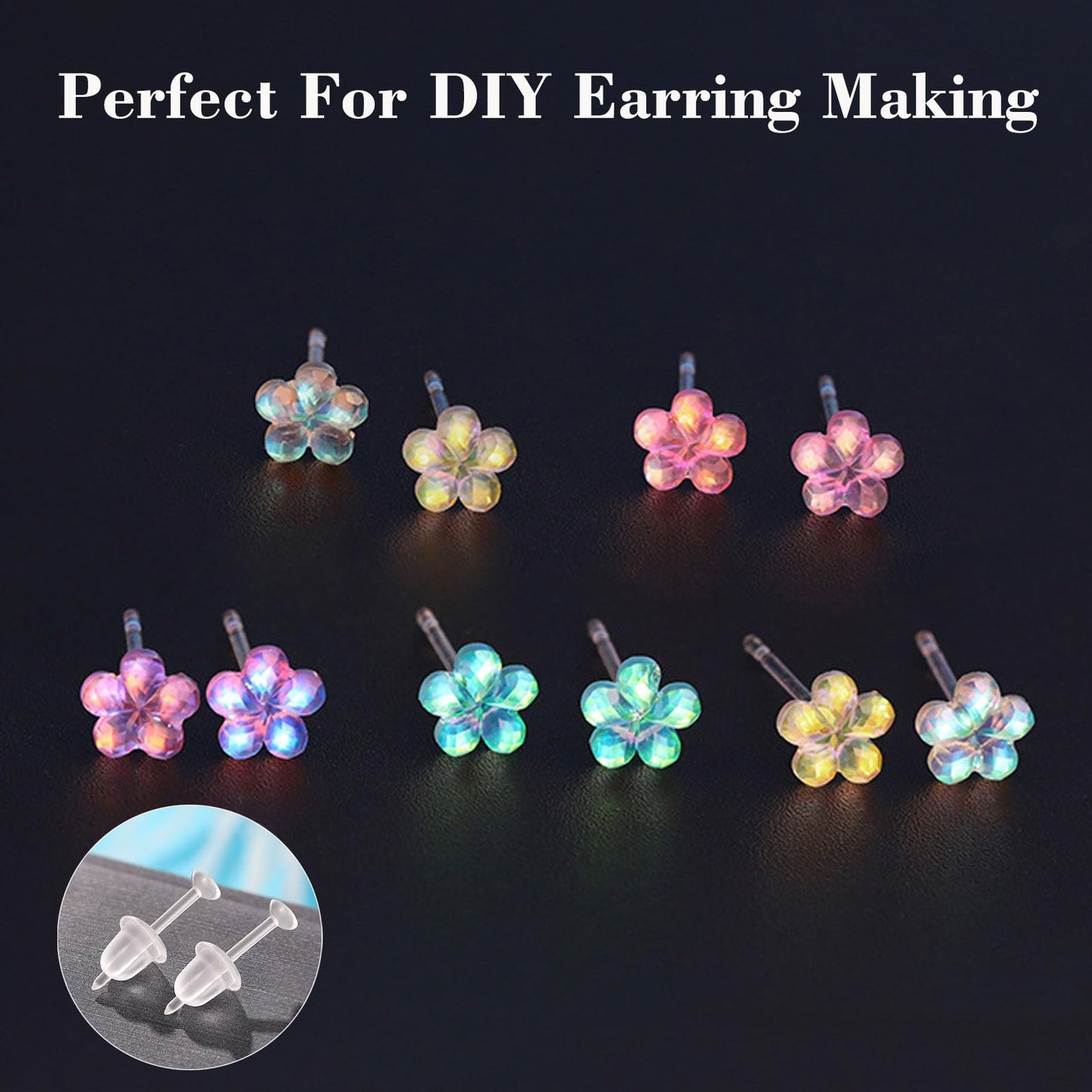 Formulen Plastic Earrings, 200 PCS Clear Earrings for Sports, Transparency Plastic Post Earring Studs for Sports, Flat Silicone Earring for DIY