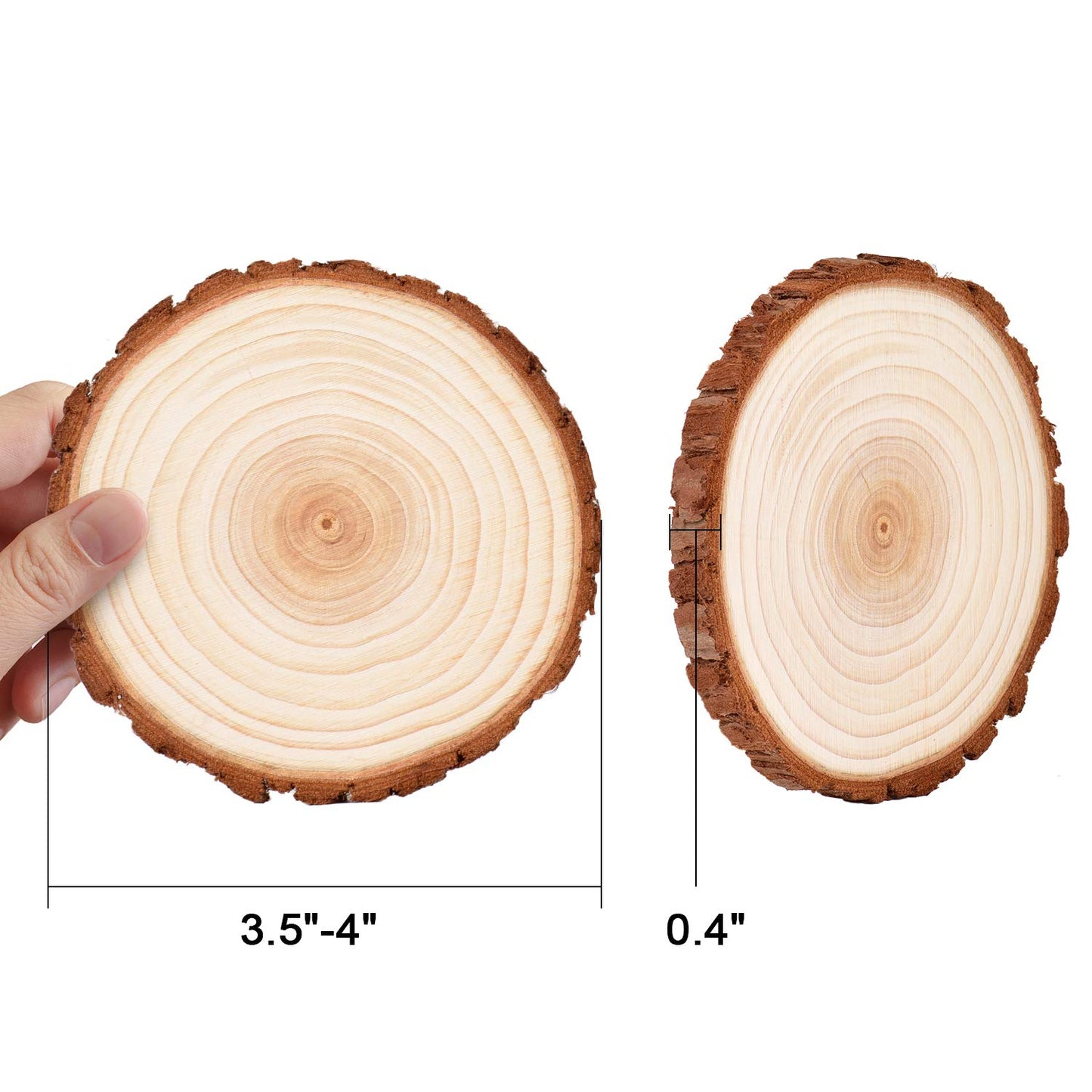 LESUMI Unfinished Natural Wood Slices with Bark - 20 Pcs 3.5-4 inch Wood Craft kit, DIY Kids Arts and Crafts Coasters Christmas Ornaments Rustic Wedding Decorations