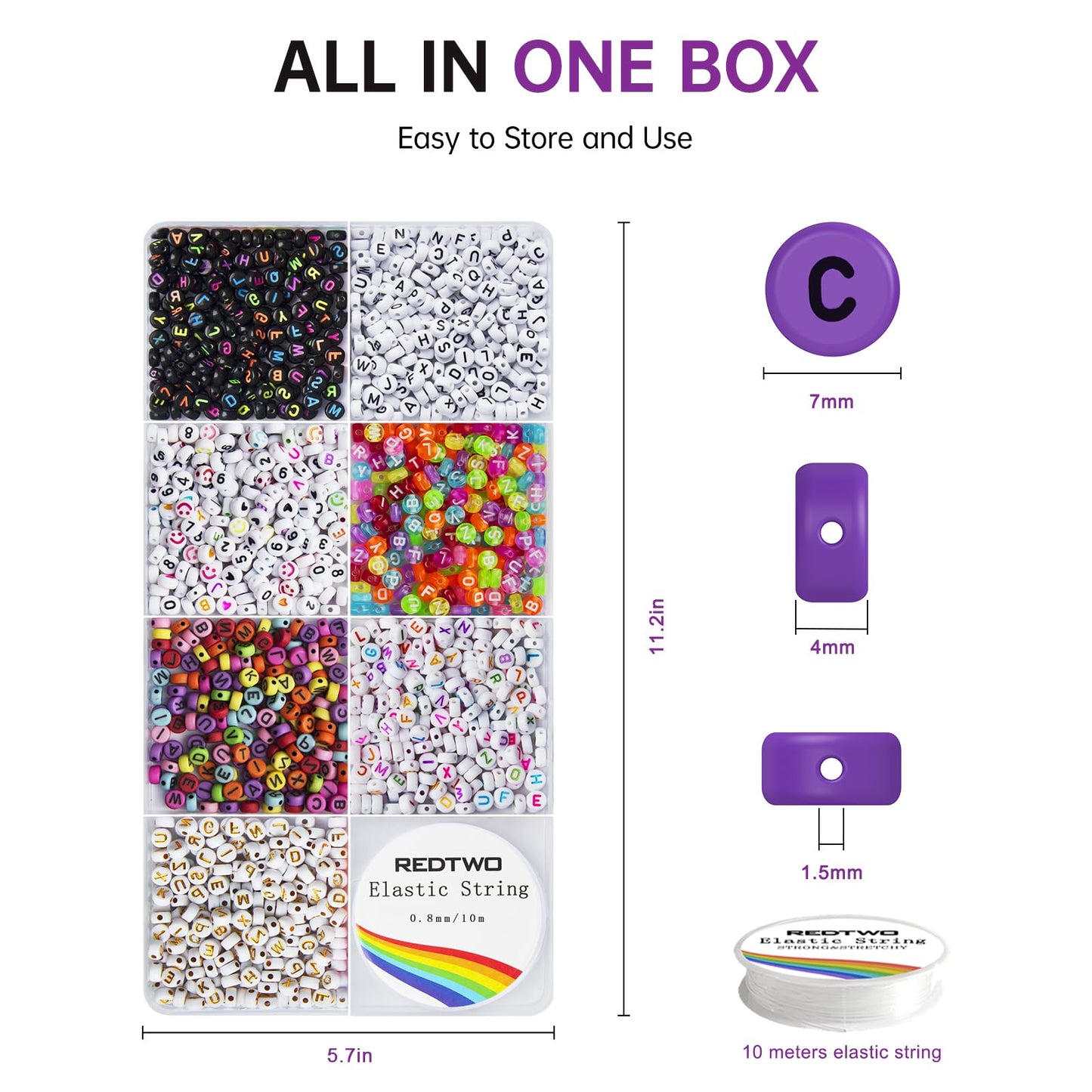 1600 Pcs Letter Beads Kit, 6 Styles of Colorful Alphabet Beads for Bracelet, Number Beads Smiley Face Beads Heart Beads and a Roll of Elastic String for Friendship Bracelet Kit.