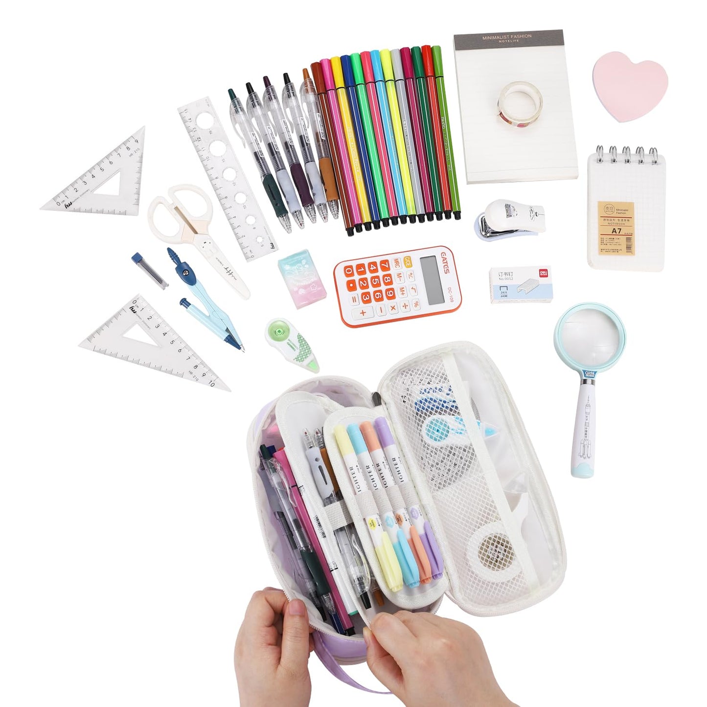 Dugio Large Pencil Case Zipper Pencil Pouch for Girls Adults Kids Aesthetic Pencil Bag Organizer Big Capacity Pen Bag with Handle Portable for School Office Purple