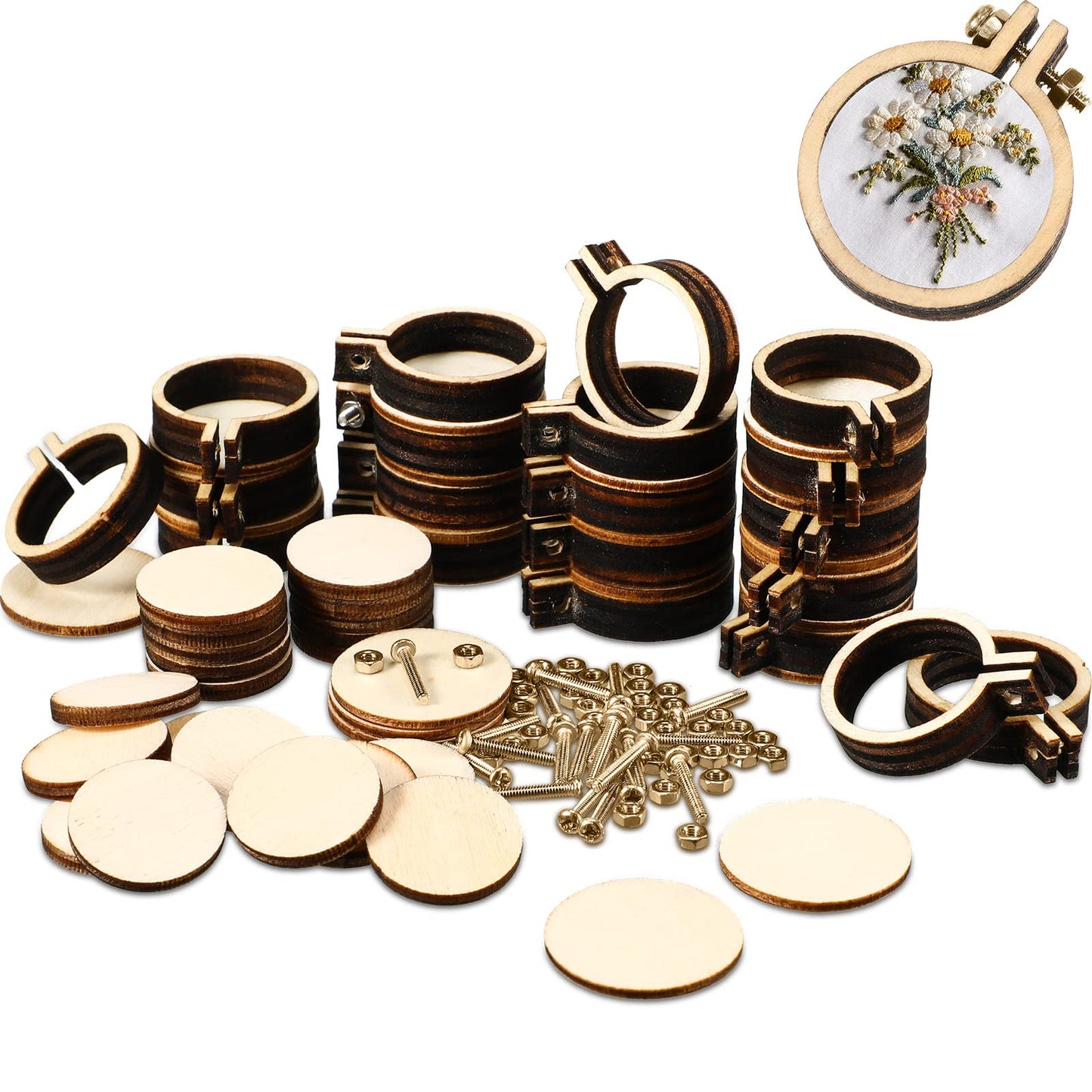 20 Pieces 1 Inch Mini Embroidery Hoops Christmas Wooden Small Tiny Embroidery Hoops Adjustable Circle Cross Stitch Ring Bulk for Home Ornaments Art Craft Handy Sewing