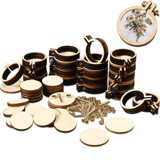 20 Pieces 1 Inch Mini Embroidery Hoops Christmas Wooden Small Tiny Embroidery Hoops Adjustable Circle Cross Stitch Ring Bulk for Home Ornaments Art Craft Handy Sewing