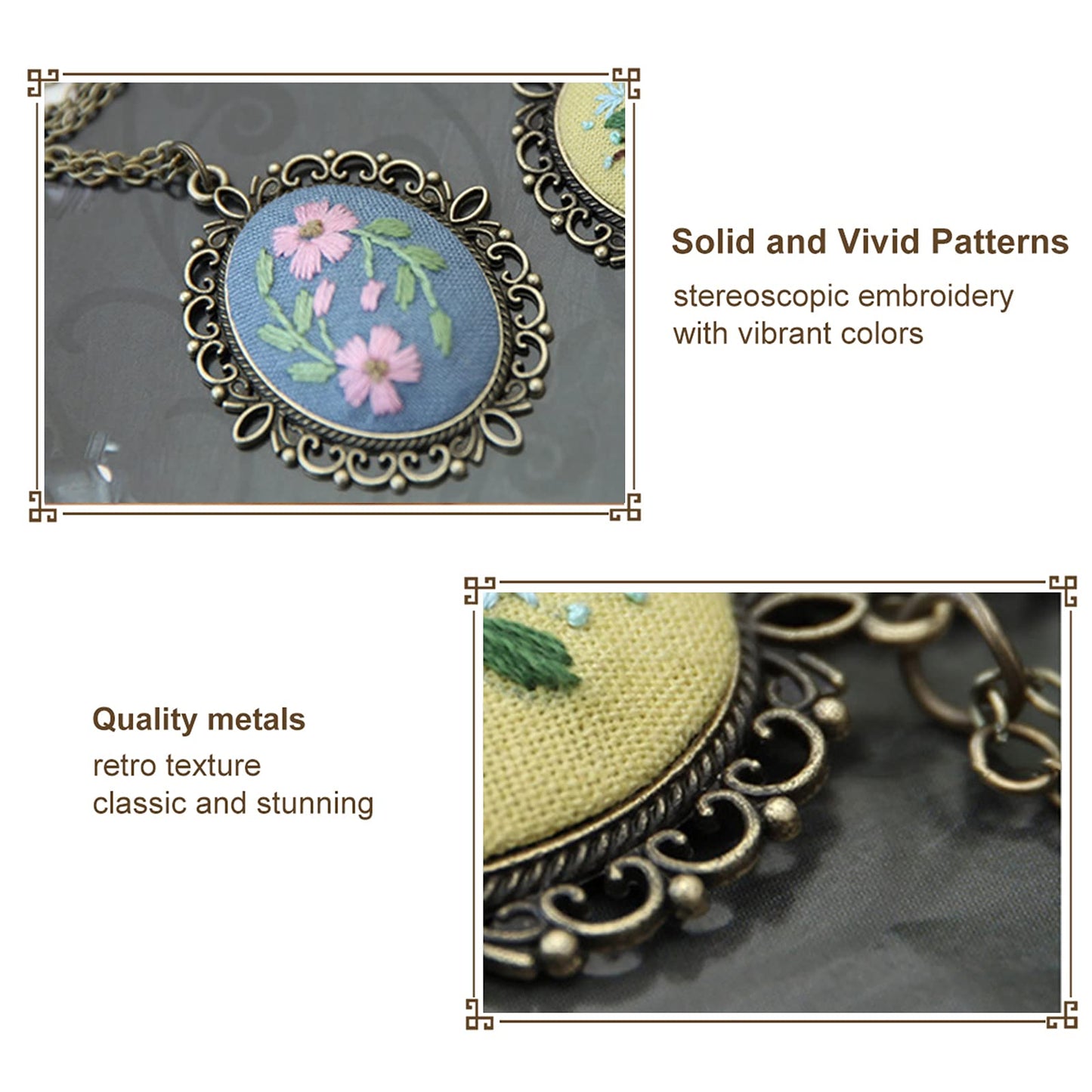 ZOCONE 4 Packs Embroidery Necklace Kits, Embroidery Pendant Kit Mini Cross Stitch Kit with Hoop, Necklace, Pendant, Stamped Pattern Cloth, Instructions, etc. Embroidery Kits for Adults