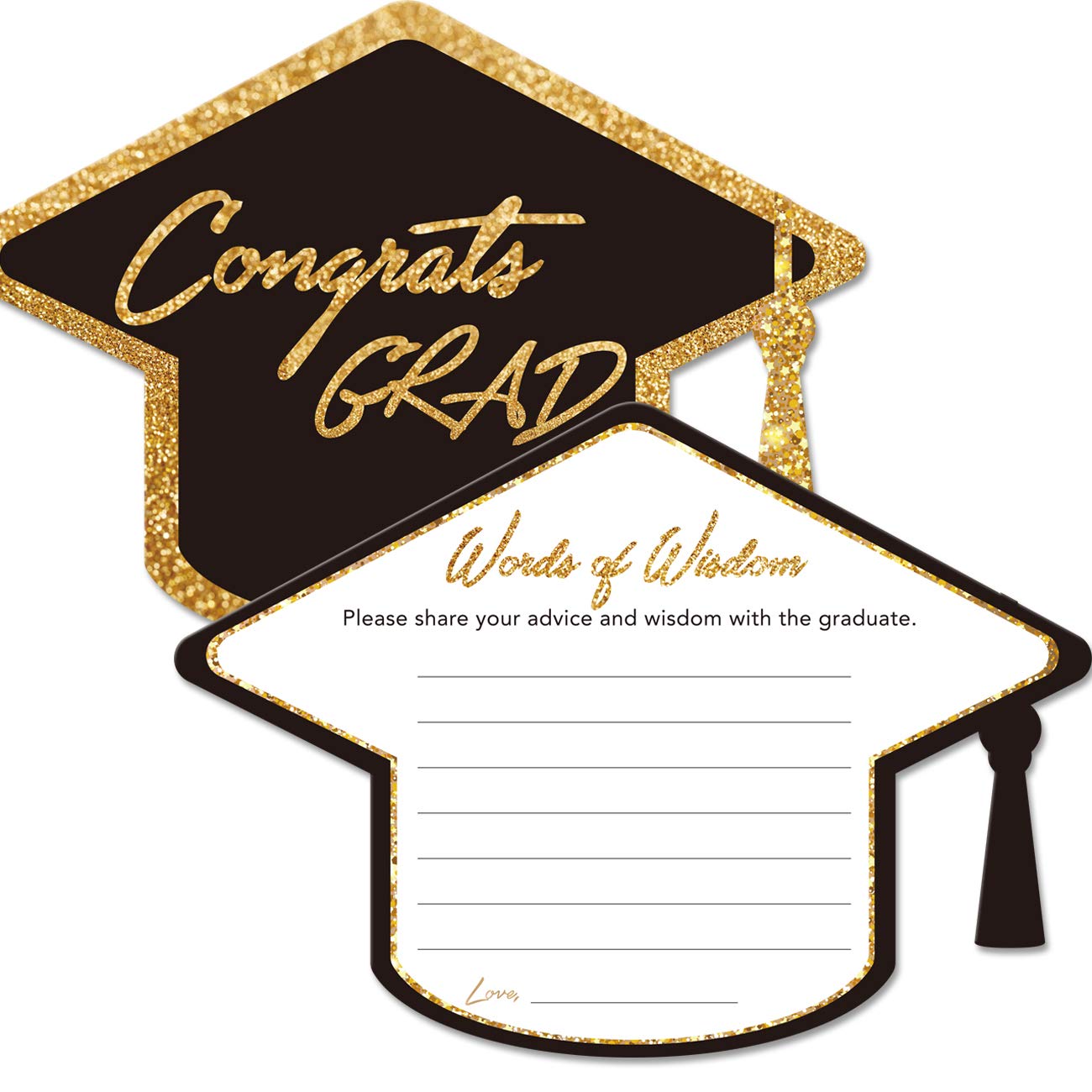 Yuzi-n Graduation Advice Cards for The Graduate (50 Pack), High School or College Graduation Party Games Decorations Supplies, Well Wishes Card for Graduates, Advice For The Graduate Cards (Black)