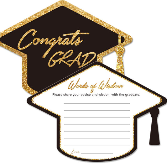 Yuzi-n Graduation Advice Cards for The Graduate (50 Pack), High School or College Graduation Party Games Decorations Supplies, Well Wishes Card for Graduates, Advice For The Graduate Cards (Black)