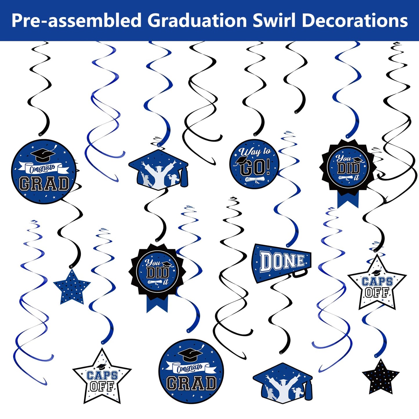 DAZONGE Graduation Decorations 2026 Blue, 265pcs Graduation Party Decorations 2026, Disposable Tableware Set for 50 Guests, Plates, Cups, Tablecloth with Congrats Grad Hanging Decor