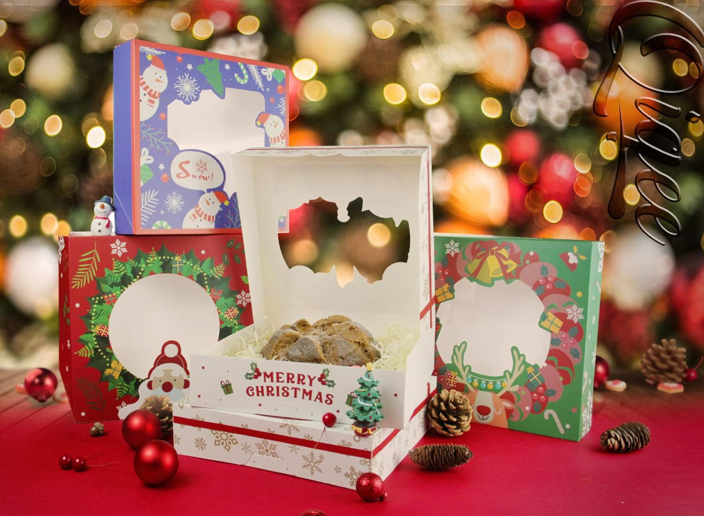 New Christmas Pie Boxes with Window 10x10x2.5 inch 30Packs Cookie Donut Bakery Box