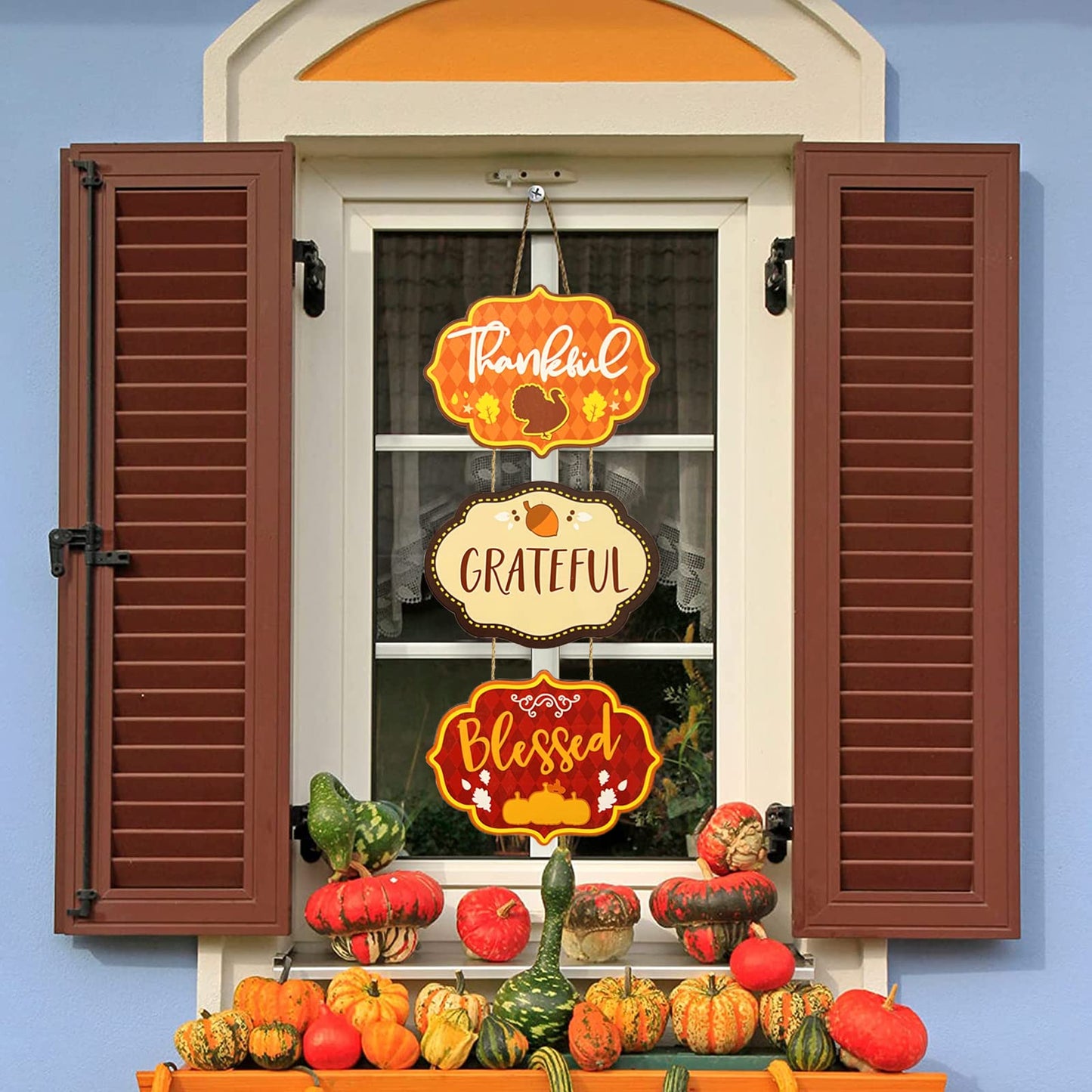 SPIPHY Thanksgiving Welcome Sign, Wooden Blessed Door Sign Fall Hanging Decoration for Home Farmhouse Harvest Thanksgiving Decor