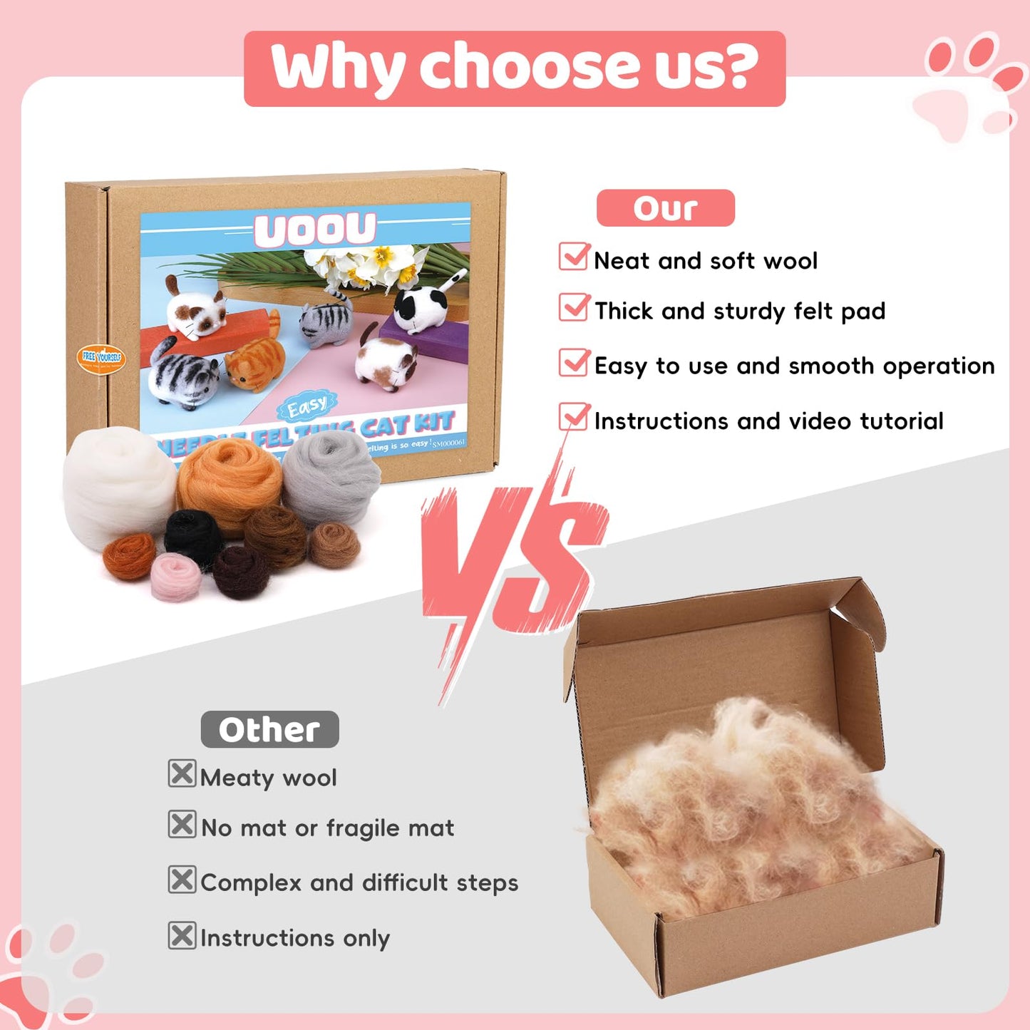 Needle Felting Beginners Kit with Box,Needles Felting Supplies with 24Pcs Felting Needles,Felting Pad,Wool Roving,DIY Needle Felting Cat Dolls